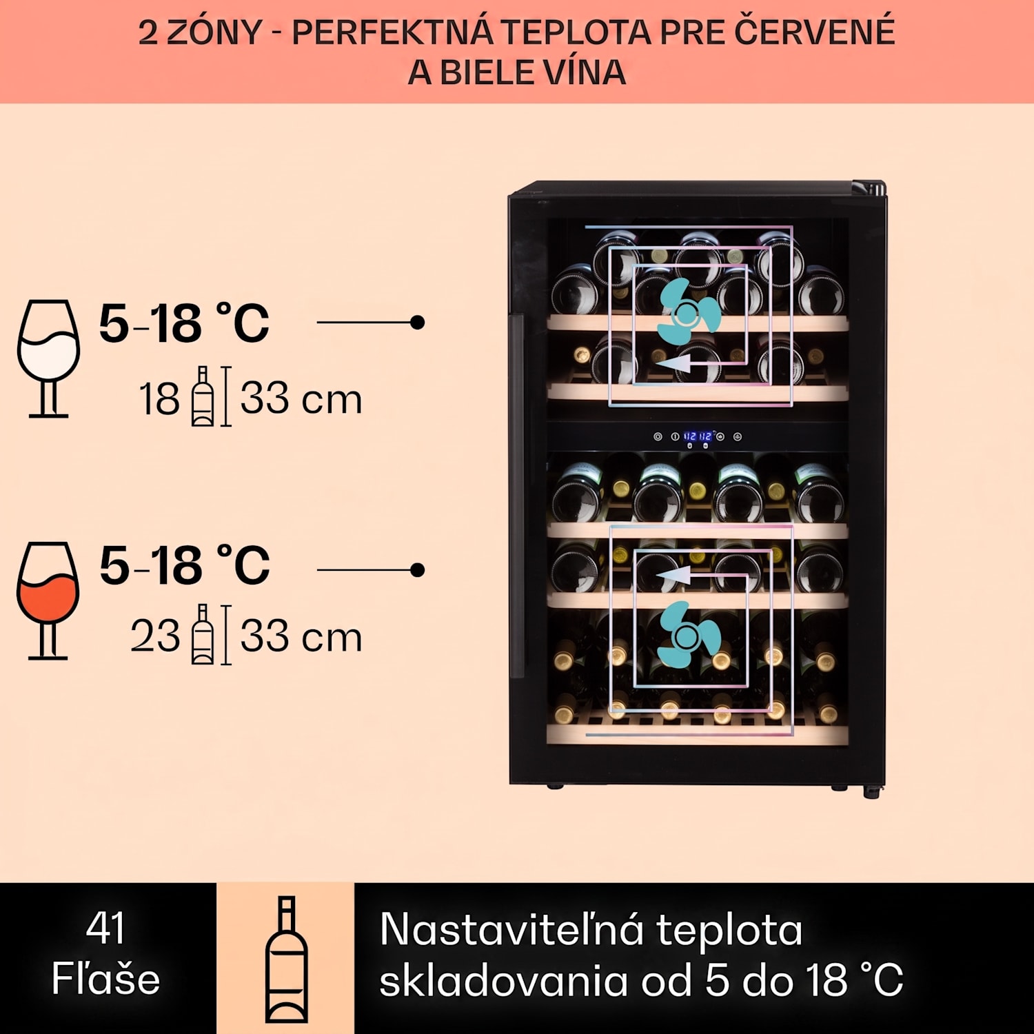 Barossa 40D, vinotéka, 135 l, 2 zóny, 41 fliaš, sklenené dvere, dotyková 