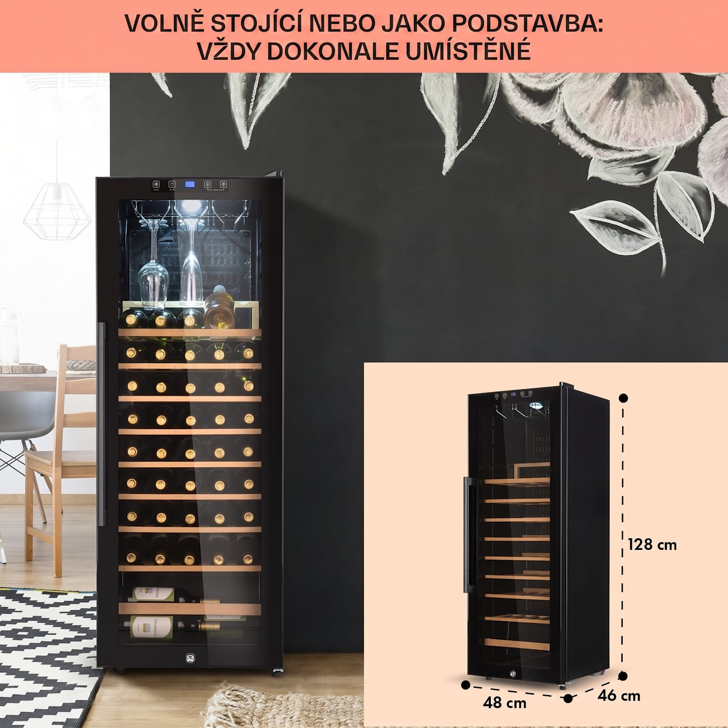 Barossa 54S, vinotéka, 155 l/54 lahví, skleněné dveře, dotykové ovládání 