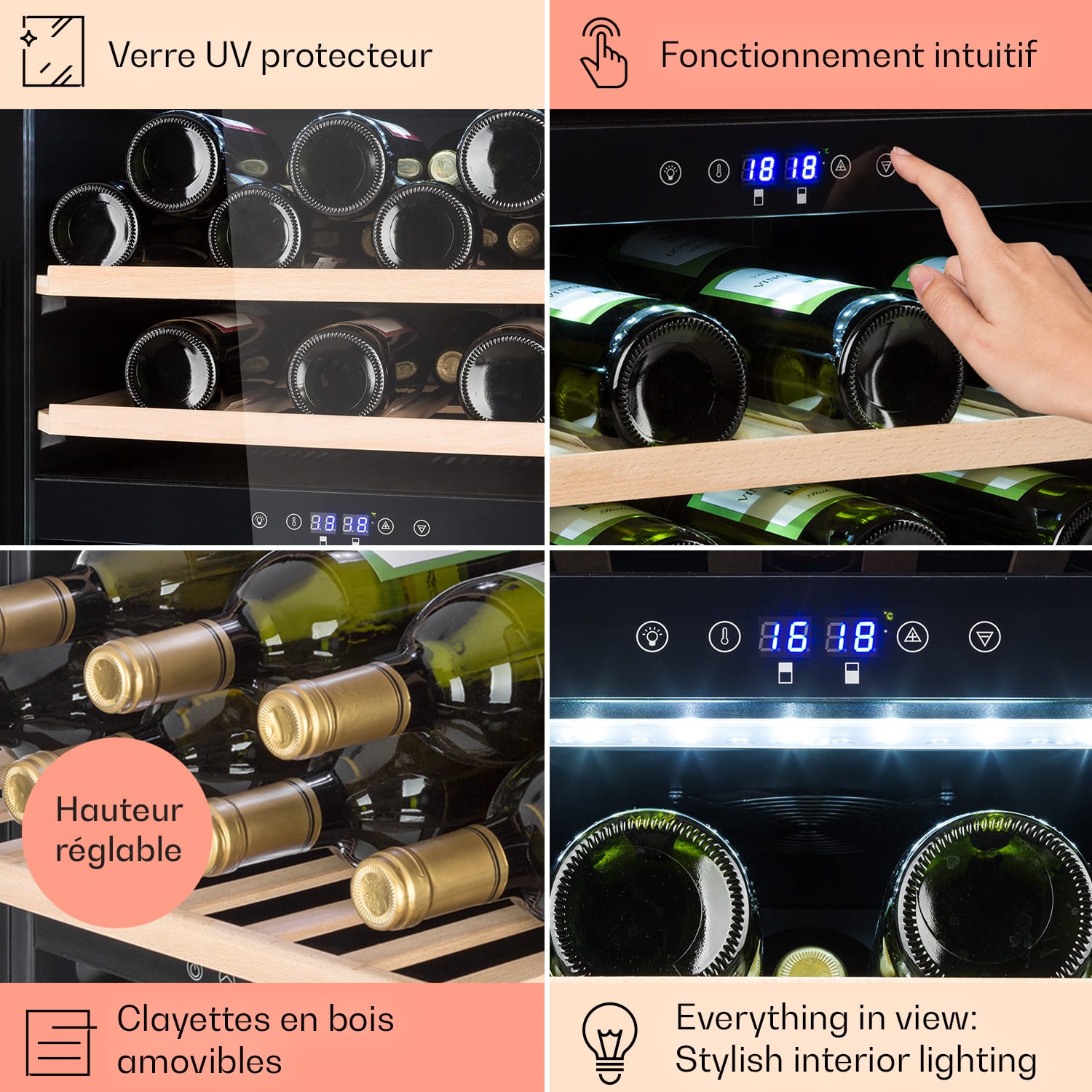 Barossa 54 Uno Cave à vin 155 L 54 bouteilles  Porte en verre Touch LED 