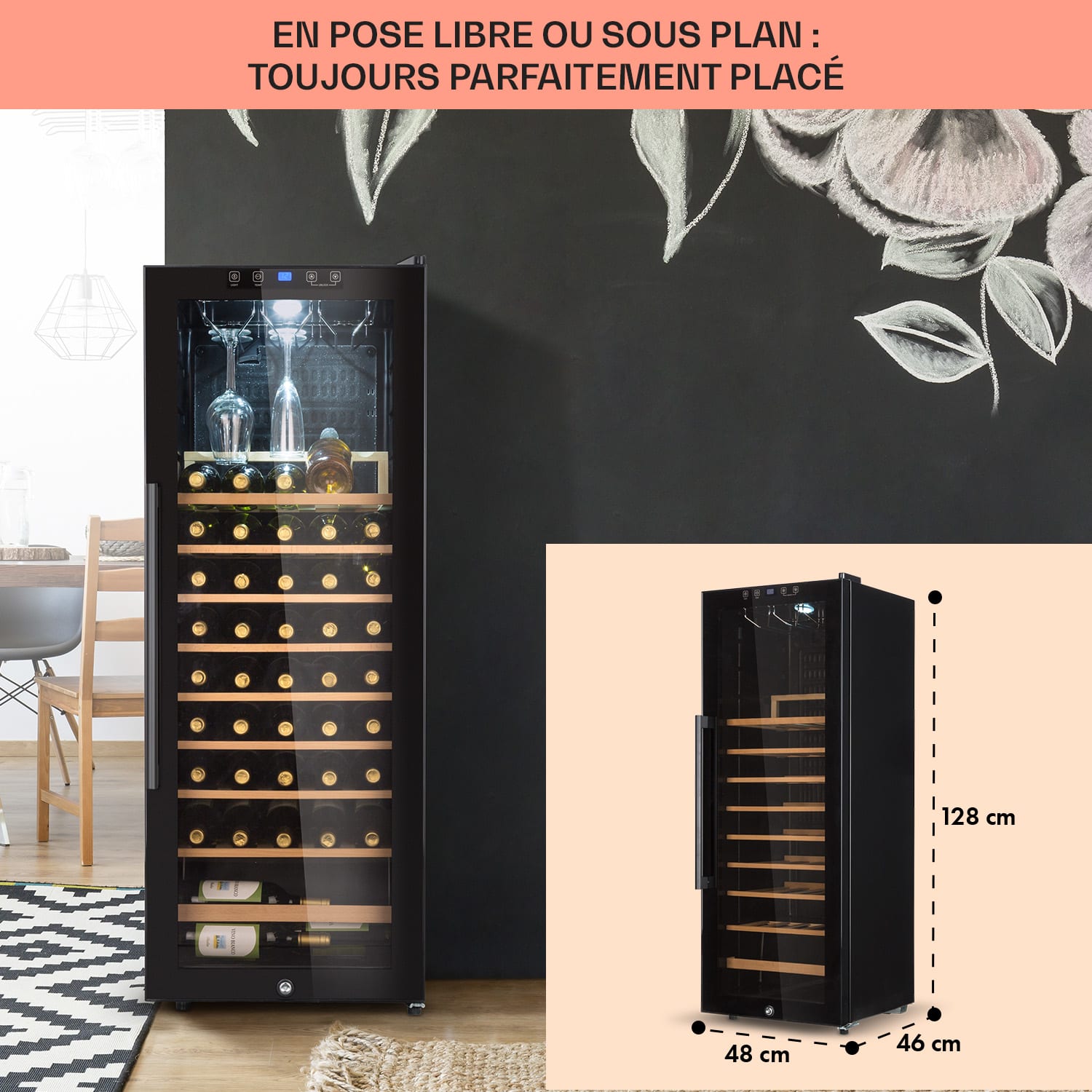 Barossa 54 Uno Cave à vin 155 L 54 bouteilles  Porte en verre Touch LED 