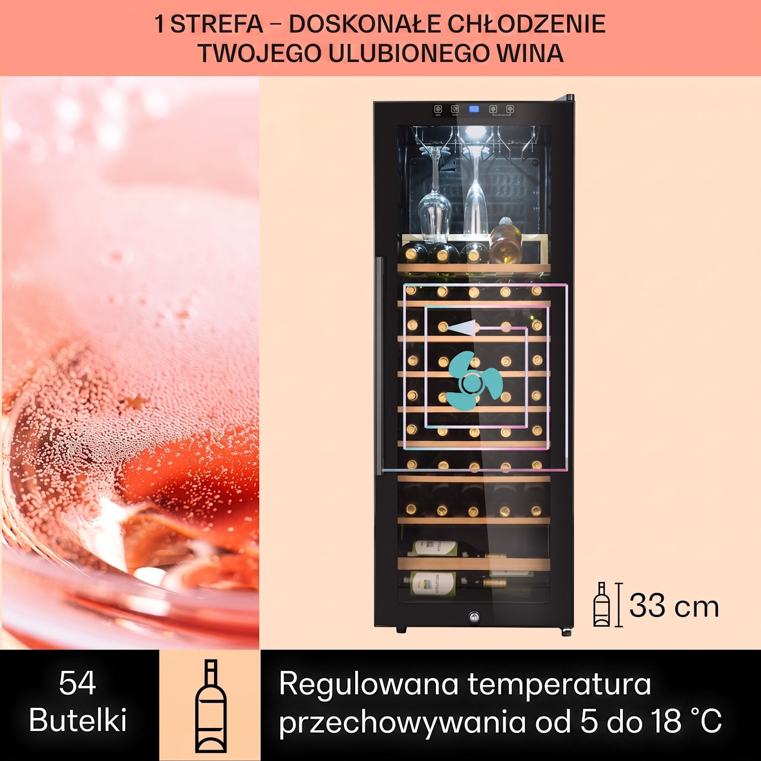 Barossa 54S, chłodziarka do wina, 148 l, 46 butelek, szklane drzwi, dotykowa 