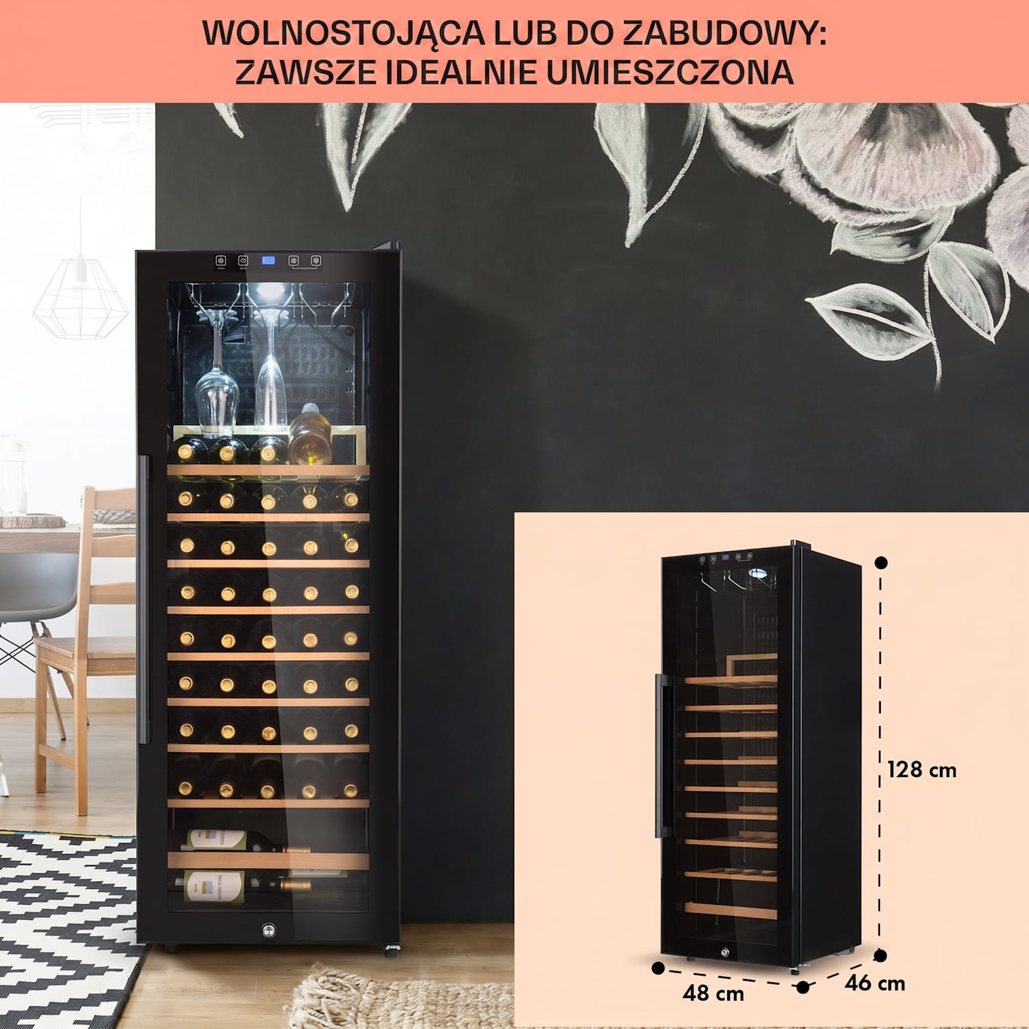 Barossa 54S, chłodziarka do wina, 148 l, 46 butelek, szklane drzwi, dotykowa 