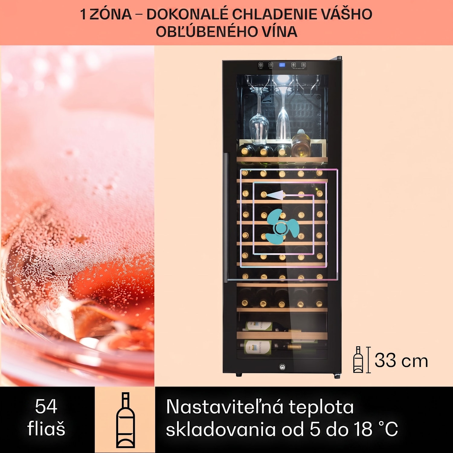 Barossa 54 Uno, vinotéka, 155 l, 54 fliaš, sklenené dvere, dotykové ovládanie, LED 
