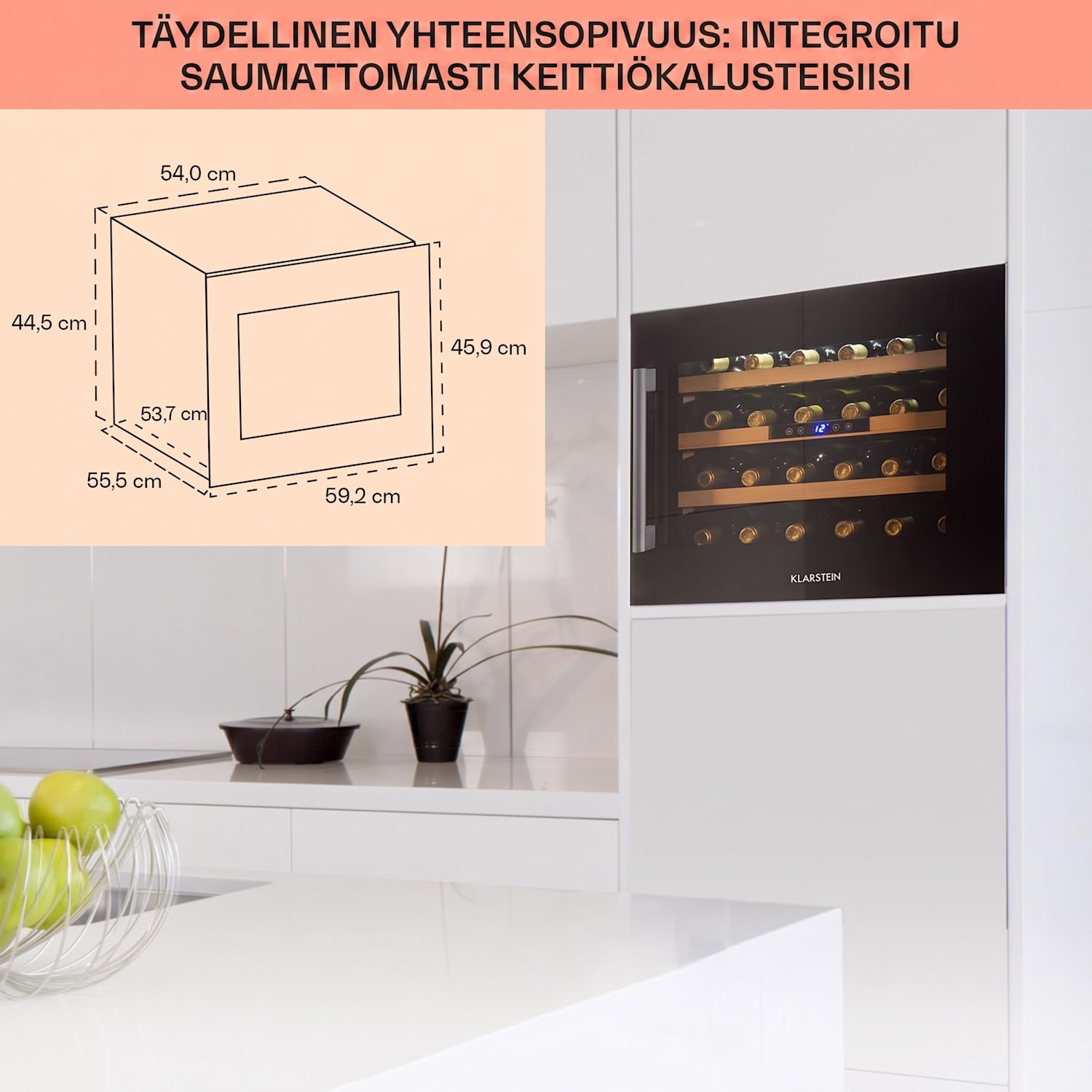 Vinsider 24 Built-In Uno Onyx Edition -viinikaappi integroitava 24 pullolle 57 l 24 pulloa | 1 jäähdytysalue | Musta