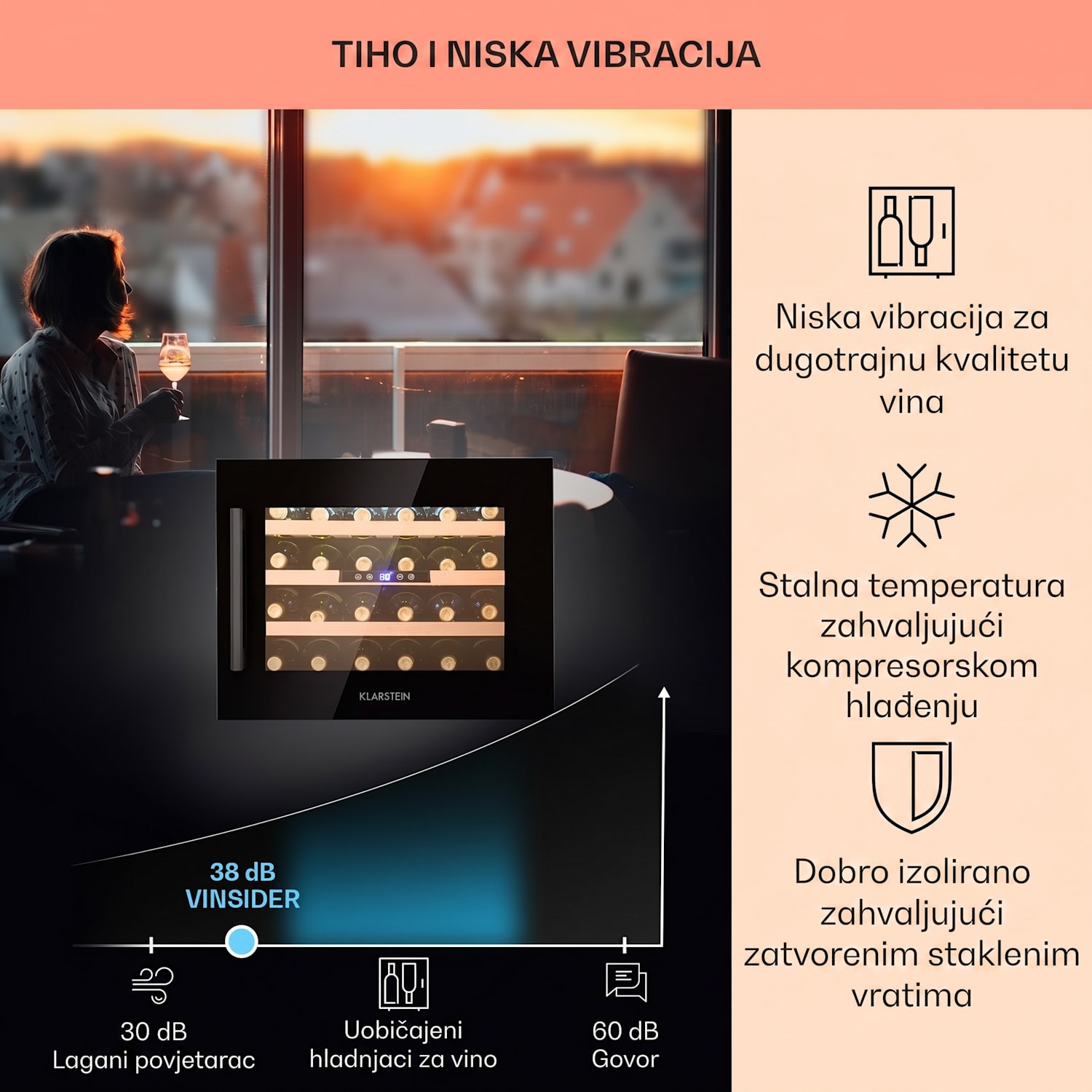 Vinsider 24 Onyx Edition, ugradbena vinoteka, klasa energetske učinkovitosti G . 24 boce | 1 | Crna