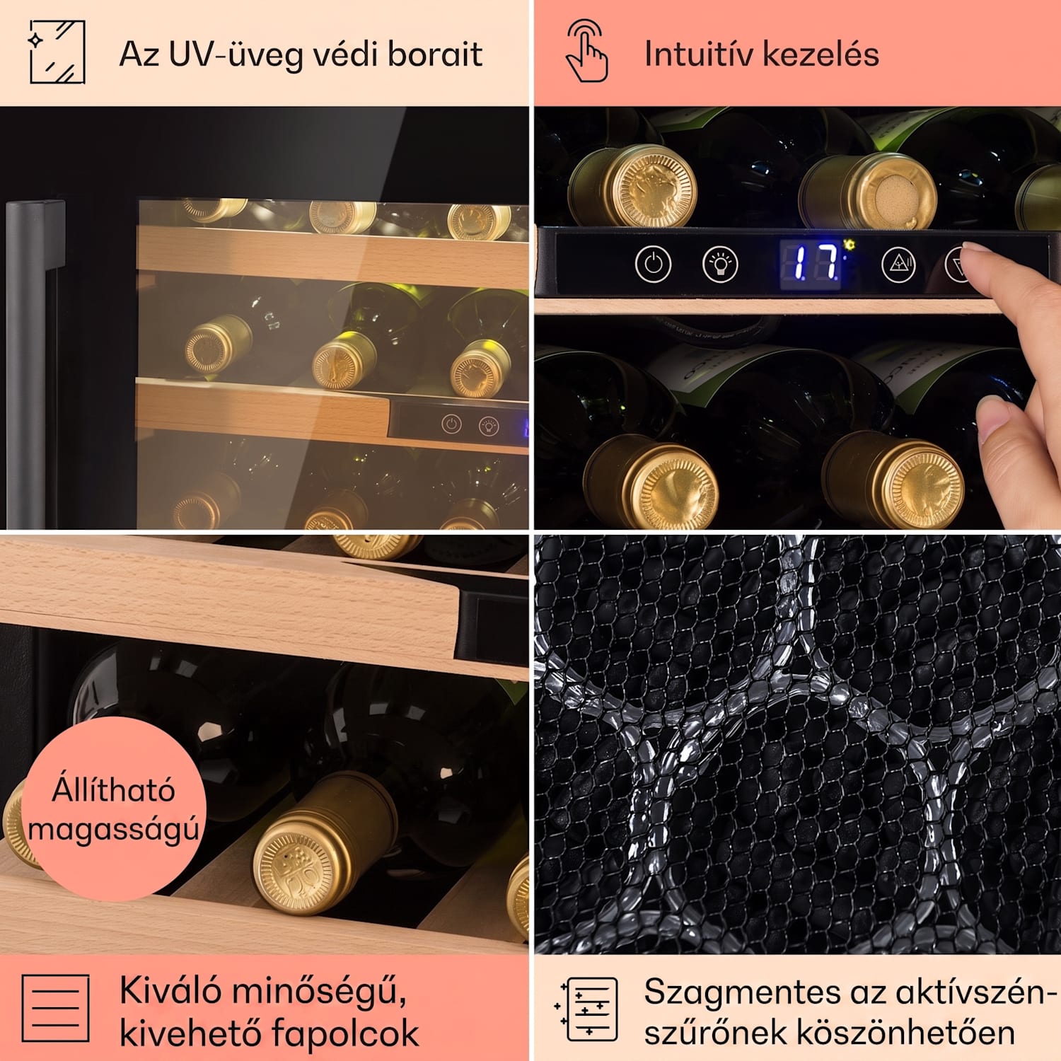 Vinsider 24 Onyx Edition, beépített borhűtő, G energiahatékonysági osztály G osztály 24 palack | 1 hűtőzóna | Fekete