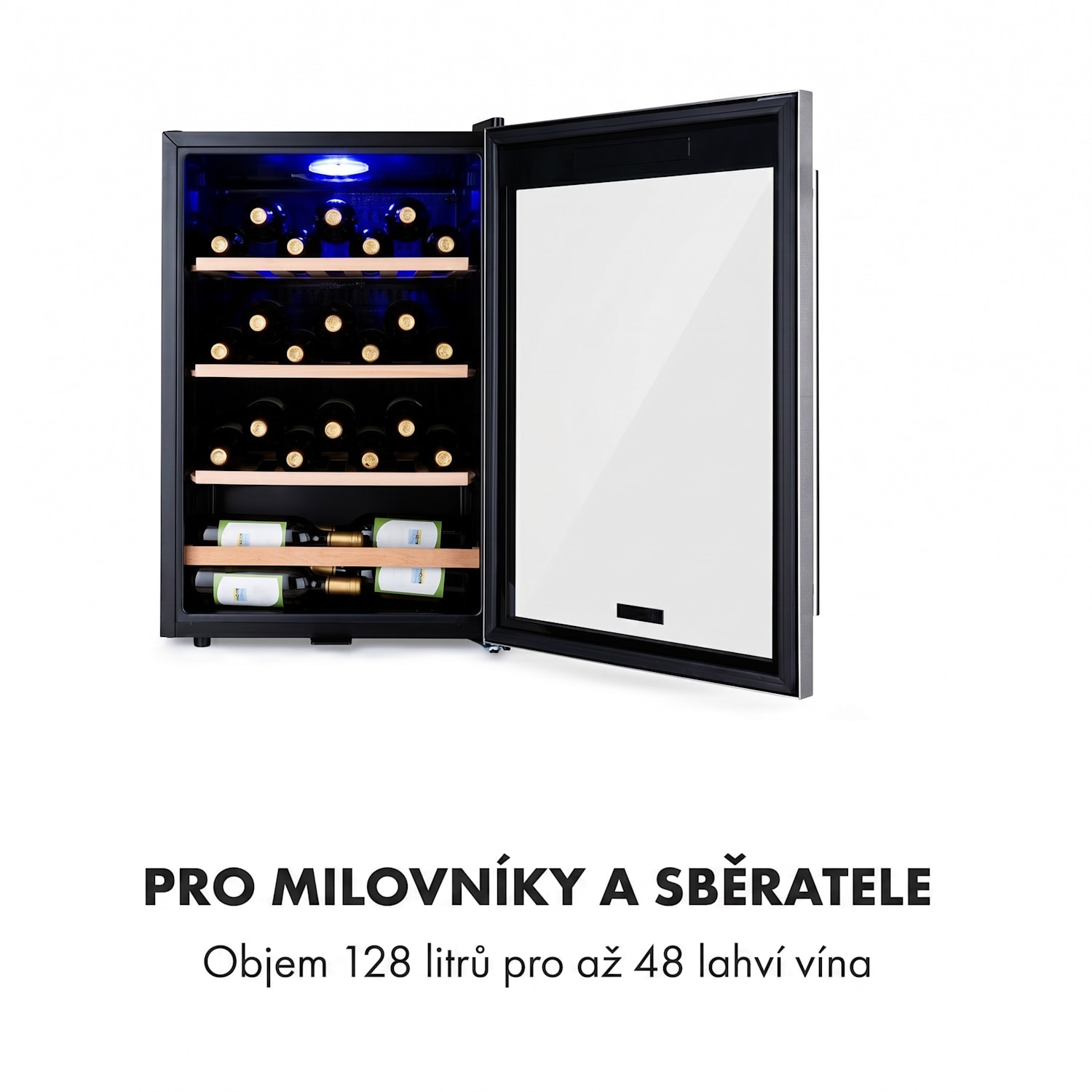 Vinamour 48 Uno, vinotéka, 128 l/48 lahví, 3 police, 4-18 °C, nerezová ocel 48 lahví | 1 chladící zóna | Černá