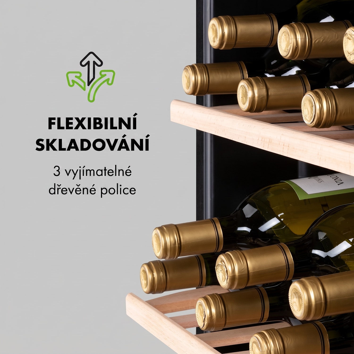 Vinamour 48 Uno, vinotéka, 128 l/48 lahví, 3 police, 4-18 °C, nerezová ocel 48 lahví | 1 chladící zóna | Černá