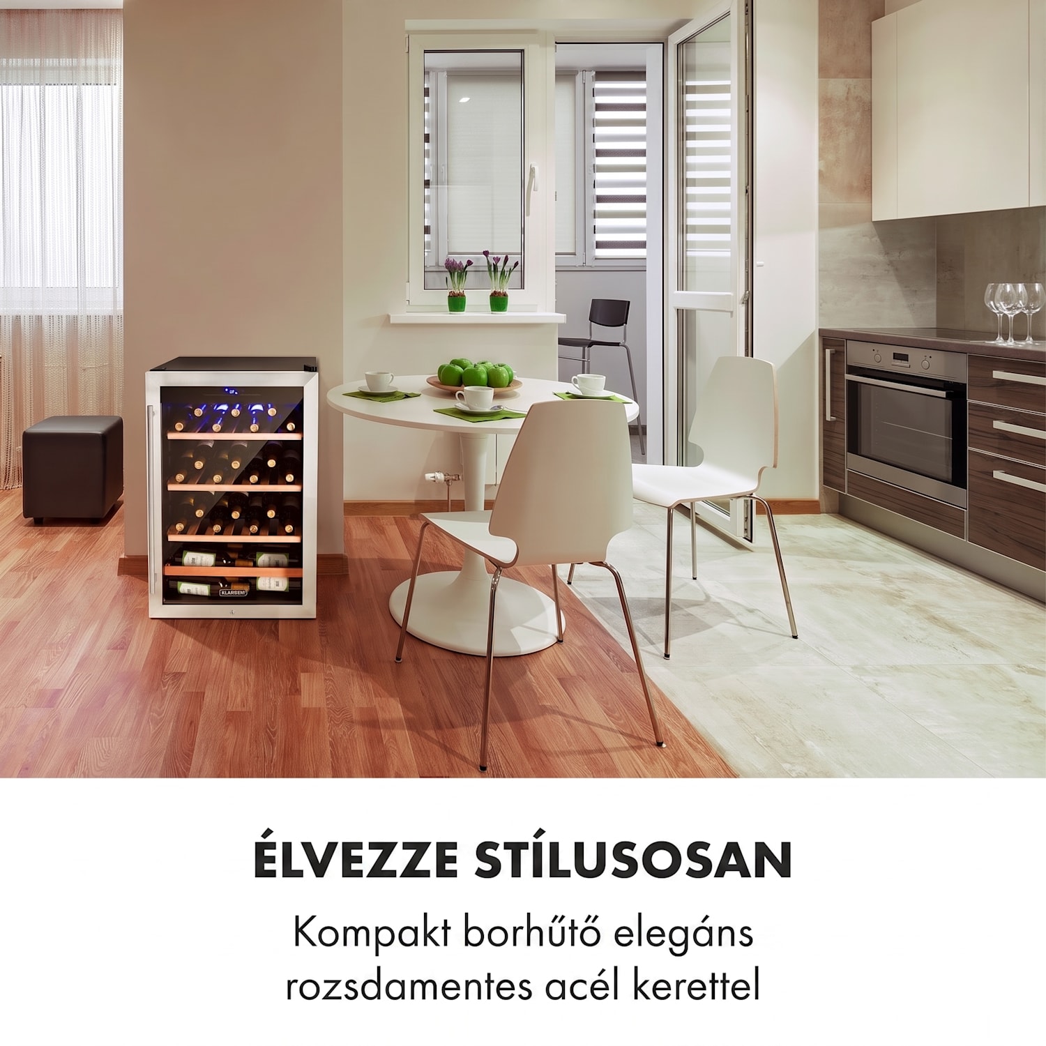 Vinamour 48 Uno, borhűtő, 128 liter, 48 palack, 3 polc, 4 - 18 °C, rozsdamentes acél 48 palack | 1 hűtőzóna | Fekete