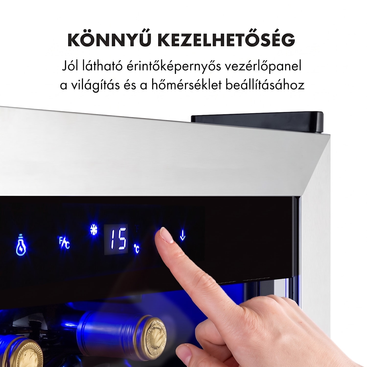 Vinamour 48 Uno, borhűtő, 128 liter, 48 palack, 3 polc, 4 - 18 °C, rozsdamentes acél 48 palack | 1 hűtőzóna | Fekete