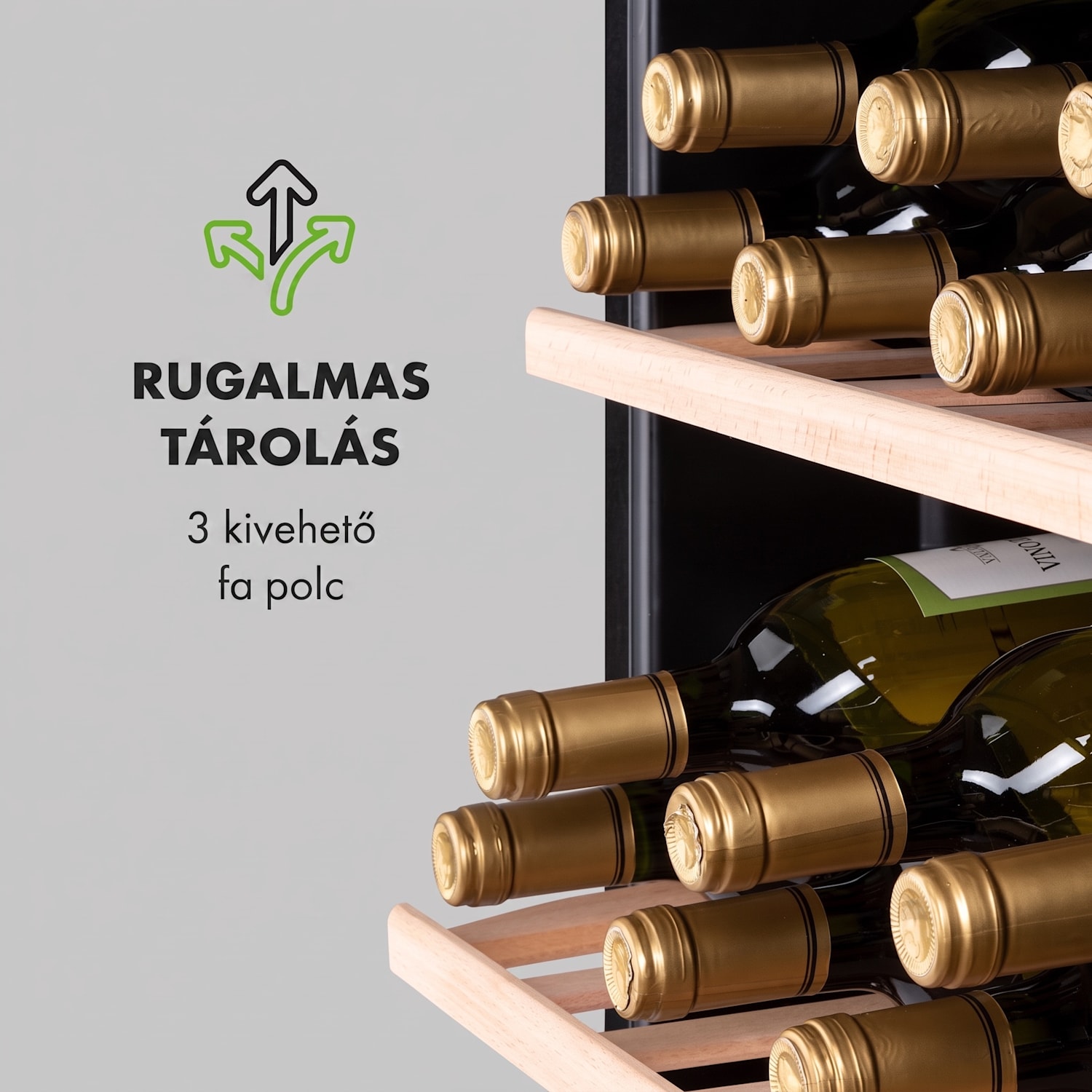 Vinamour 48 Uno, borhűtő, 128 liter, 48 palack, 3 polc, 4 - 18 °C, rozsdamentes acél 48 palack | 1 hűtőzóna | Fekete