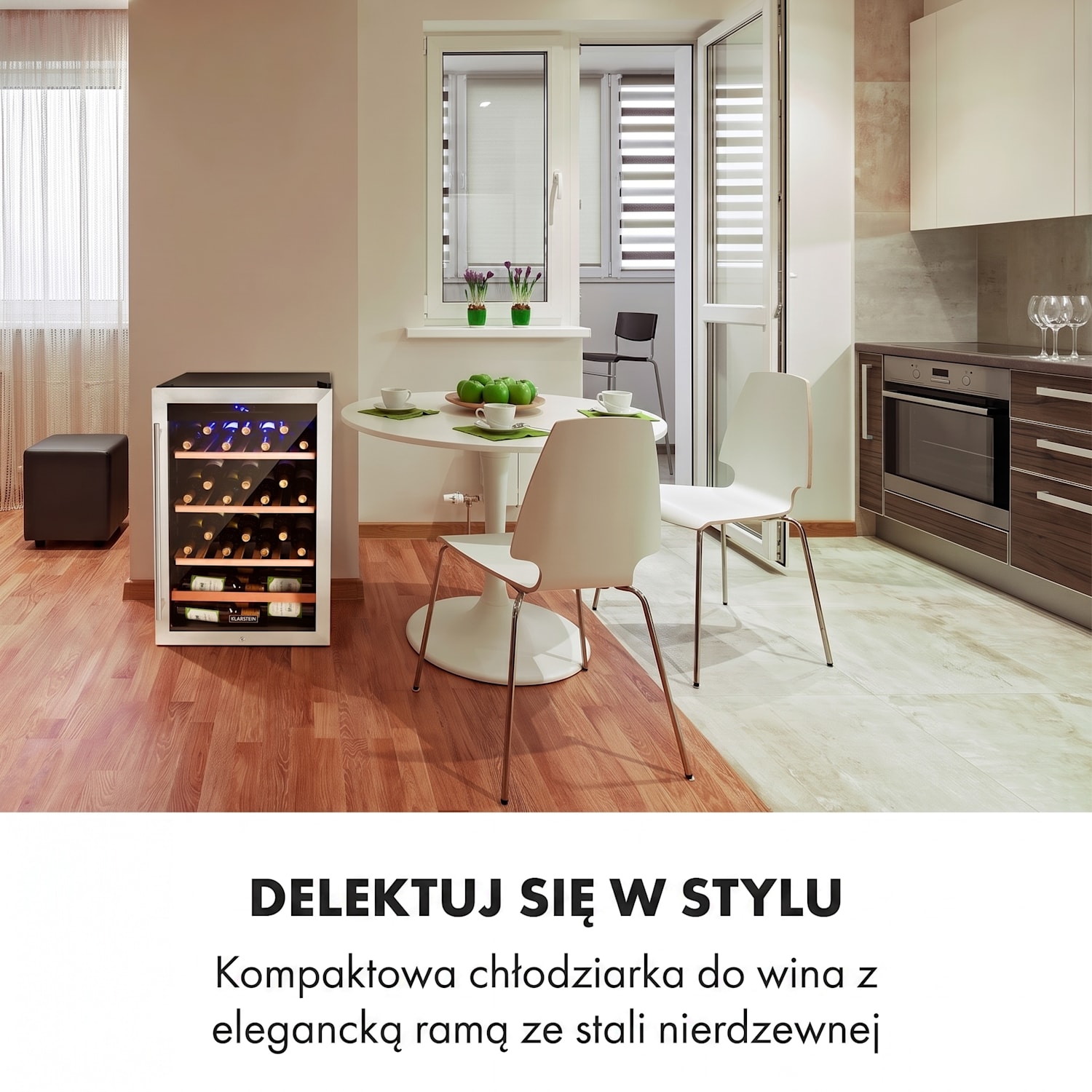 Vinamour 48 Uno, chłodziarka do wina, 128 l, 48 butelek, 3 półki, 4-18°C, stal szlachetna 48 butelek | 1 strefa chłodzenia | Czarny