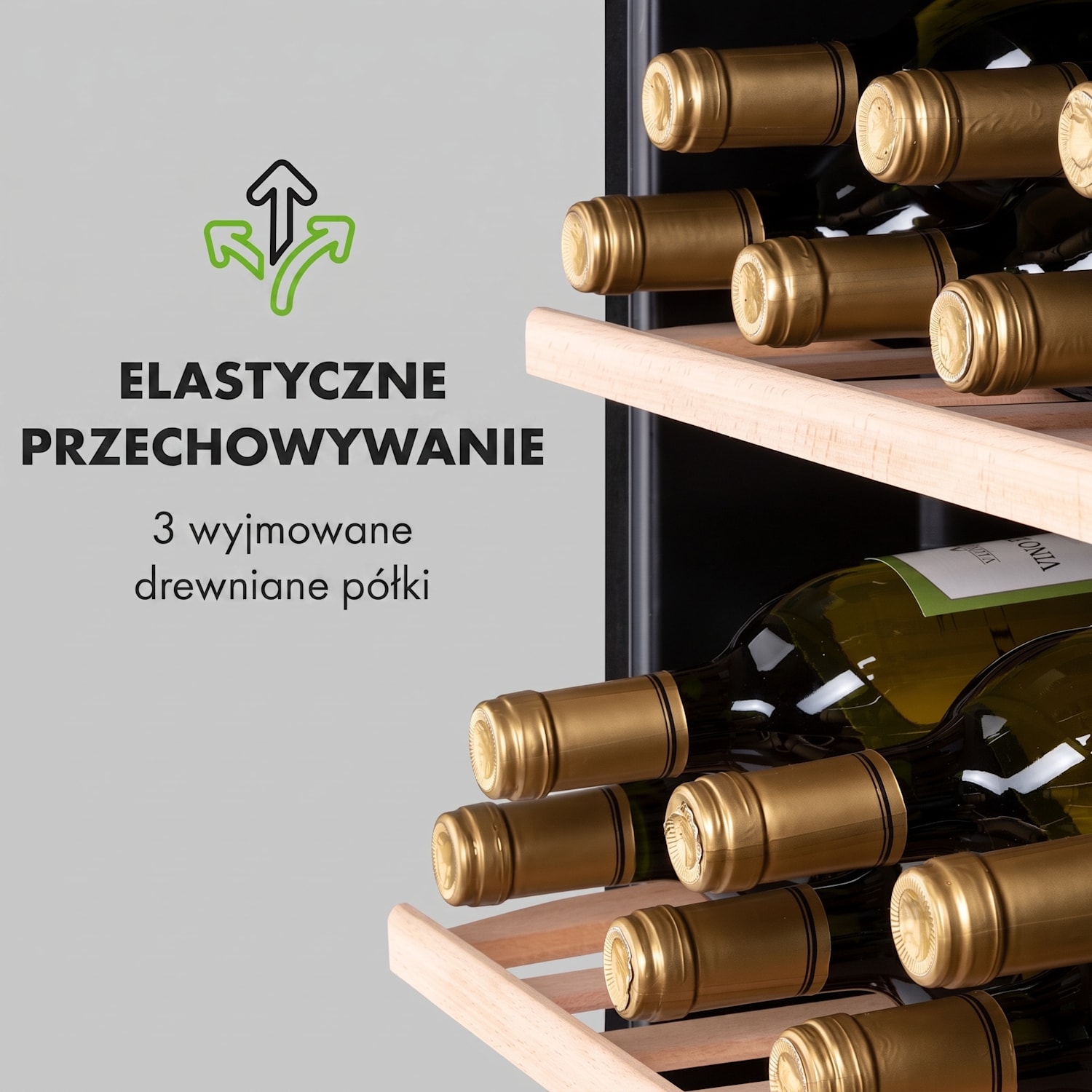 Vinamour 48 Uno, chłodziarka do wina, 128 l, 48 butelek, 3 półki, 4-18°C, stal szlachetna 48 butelek | 1 strefa chłodzenia | Czarny