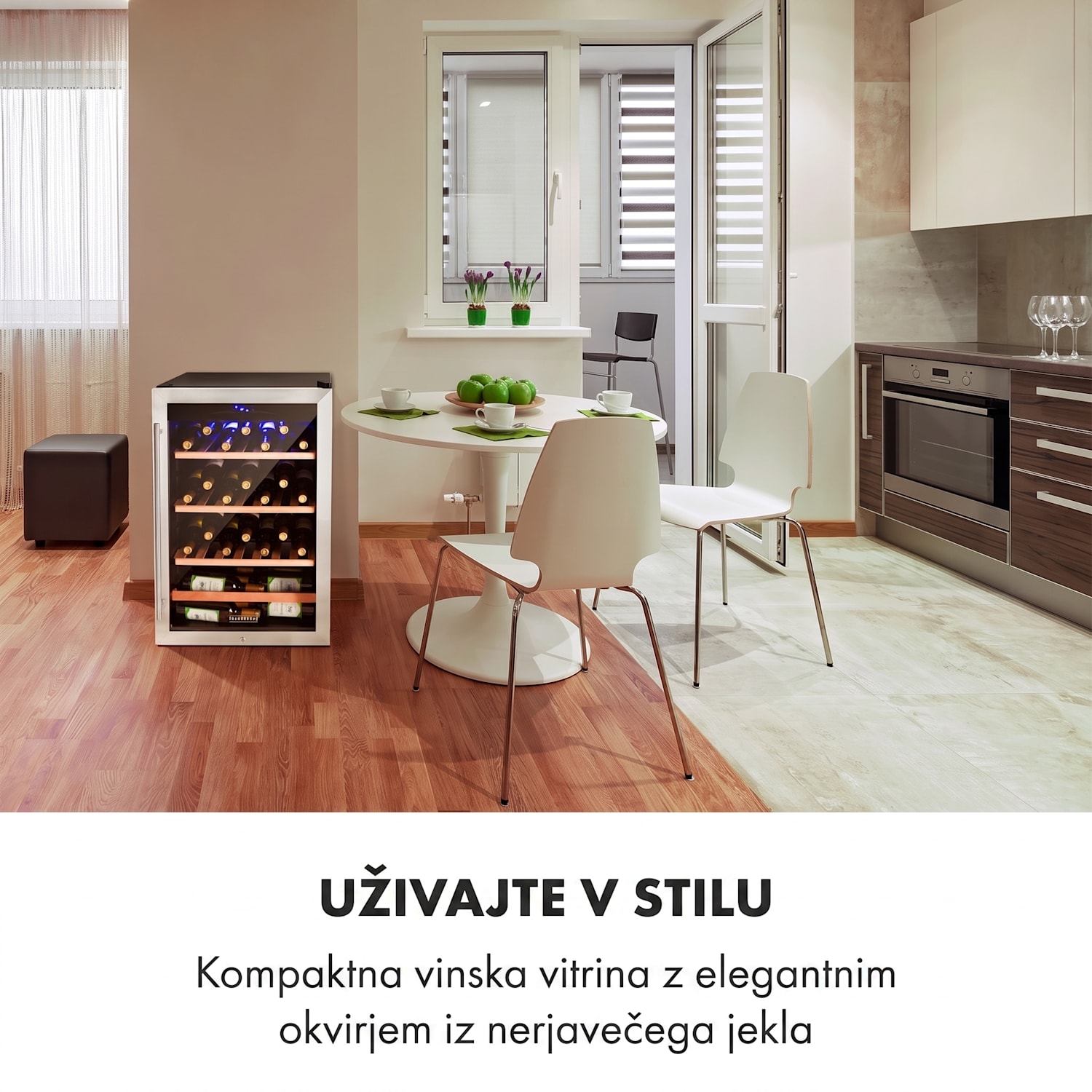 Vinamour 48 Uno, vinska omara, 128 l, 48 steklenic, 3 police, 4 – 18 °C, nerjaveče jeklo 48 steklenic | 1 | Črna