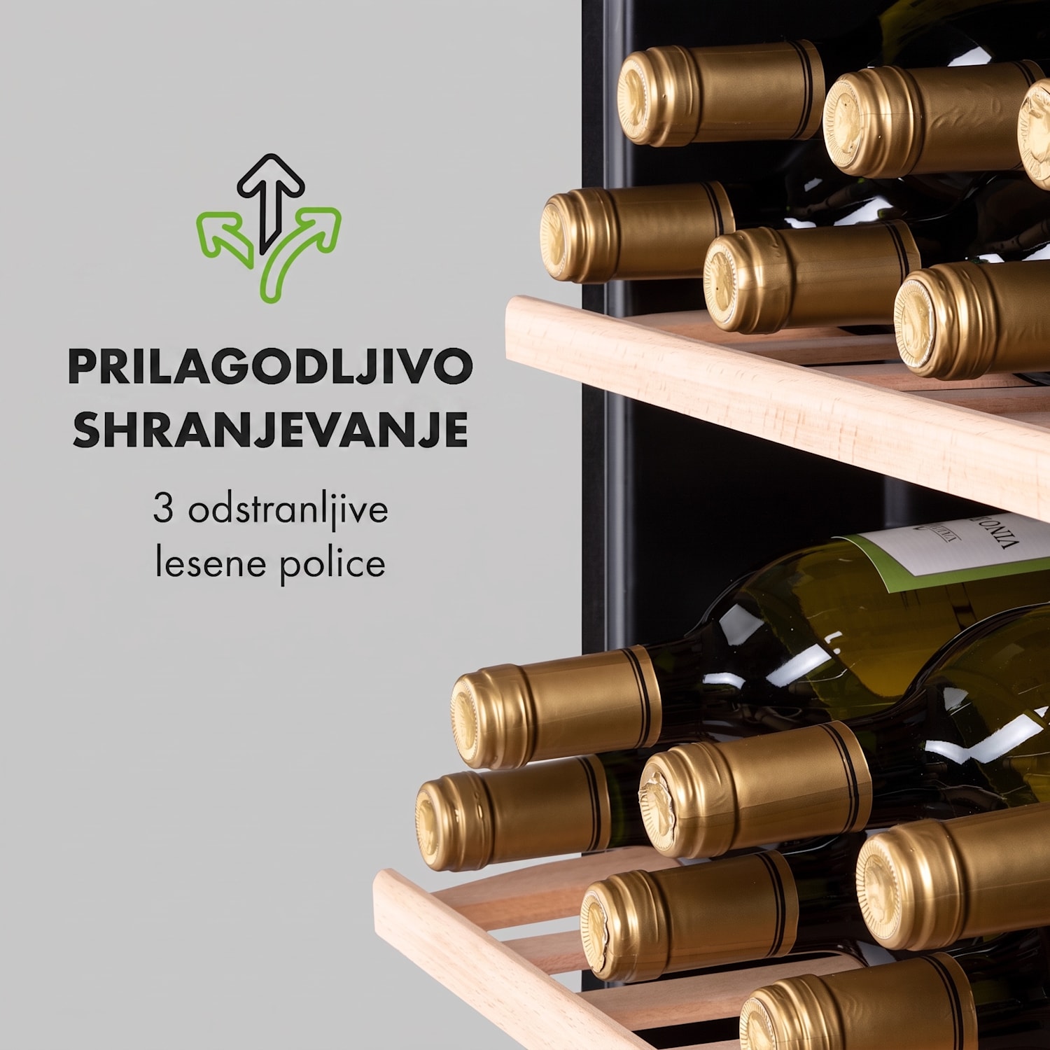 Vinamour 48 Uno, vinska omara, 128 l, 48 steklenic, 3 police, 4 – 18 °C, nerjaveče jeklo 48 steklenic | 1 | Črna