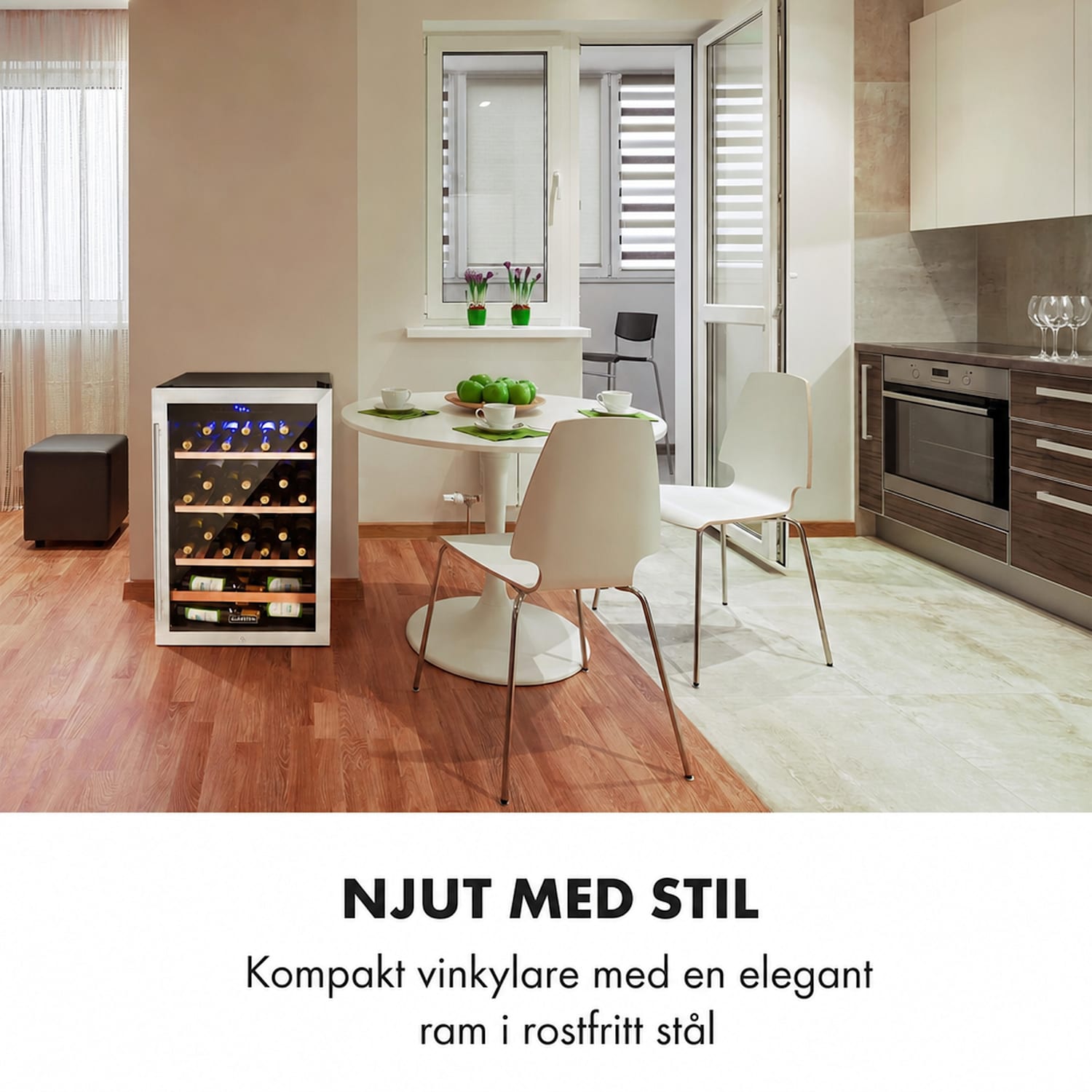 Vinamour 48 Uno Vinkylskåp 128l 48fl 3 insatser 4-18°C 48 flaskor | 1 kylzon | Svart