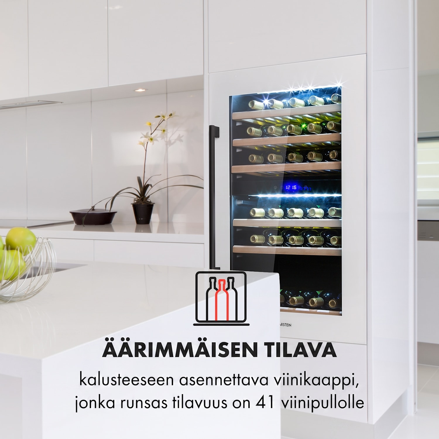 Vinsider 41D Built-In Duo Quartz Edition  viinikaappi integroitava 41 pulloa | 2 jäähdytysalue | Valkoinen