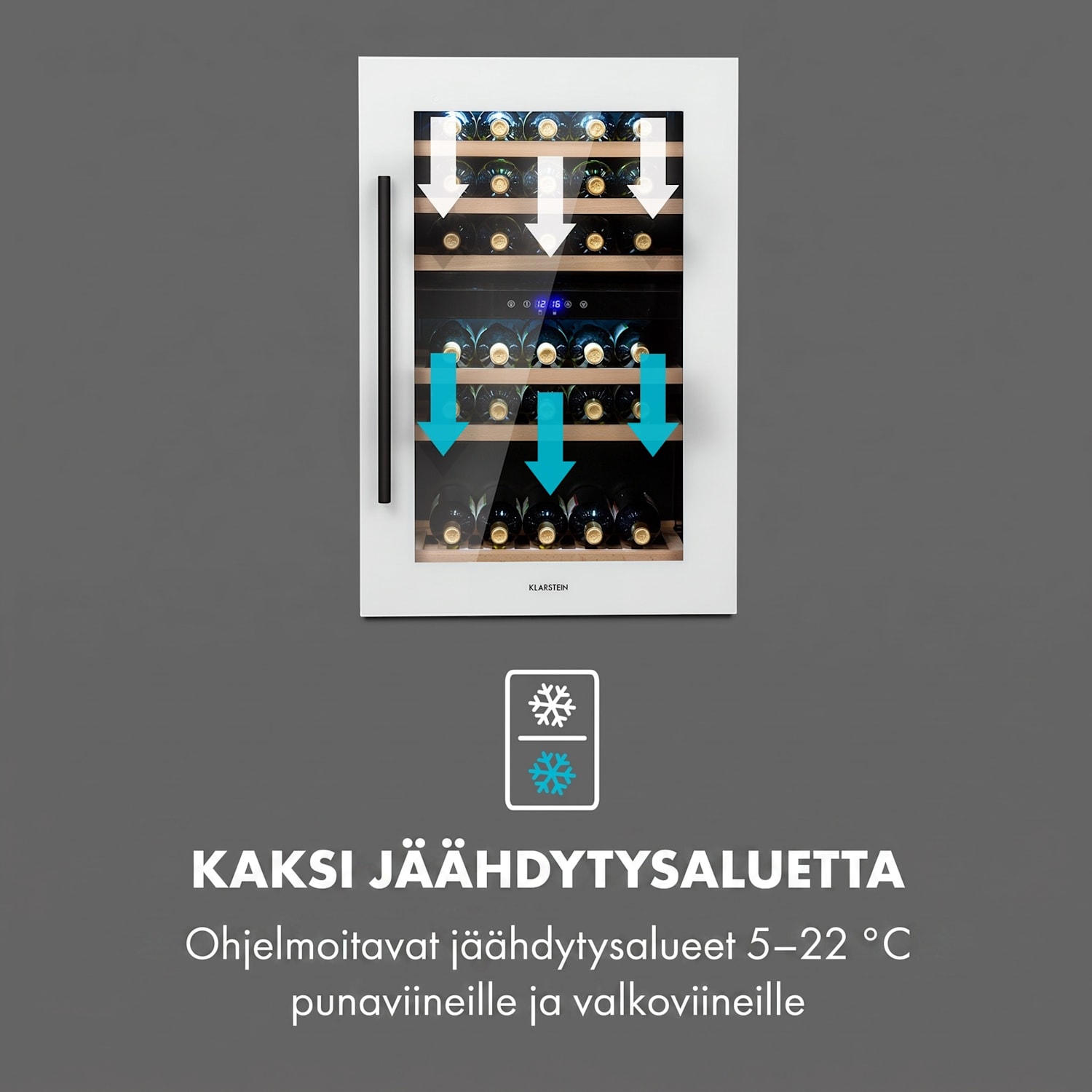 Vinsider 41D Built-In Duo Quartz Edition  viinikaappi integroitava 41 pulloa | 2 jäähdytysalue | Valkoinen