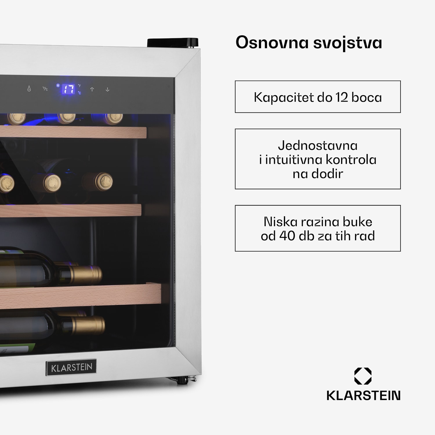 Vintage 12 Uno, hladnjak za vino, 12 boca, 46l, 4-18 ° C, 40dB, staklo 