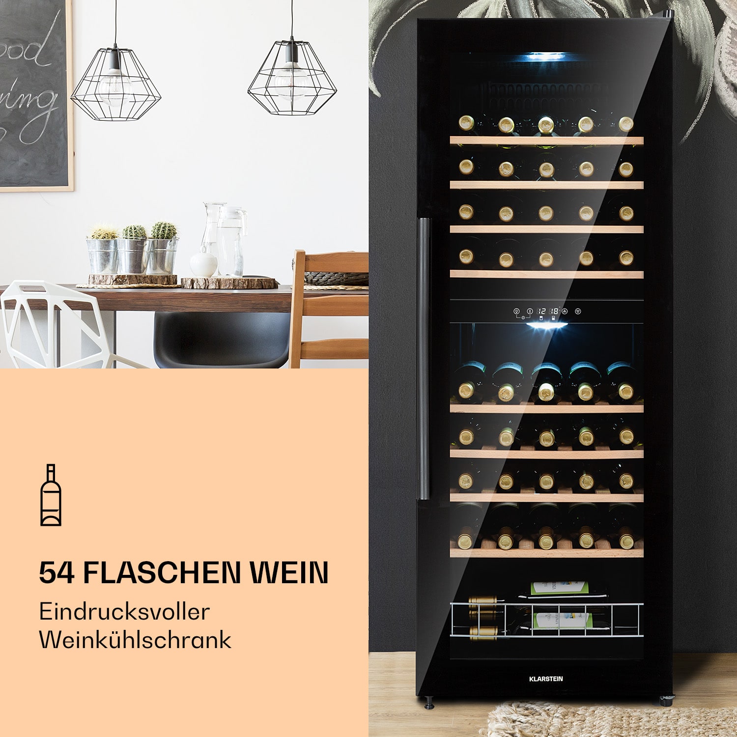 Barossa 54 Vinoteca, 2 zonas, 148 litros, 54 botellas, pantalla táctil, negro 2 zonas de refrigeración | 54 botellas