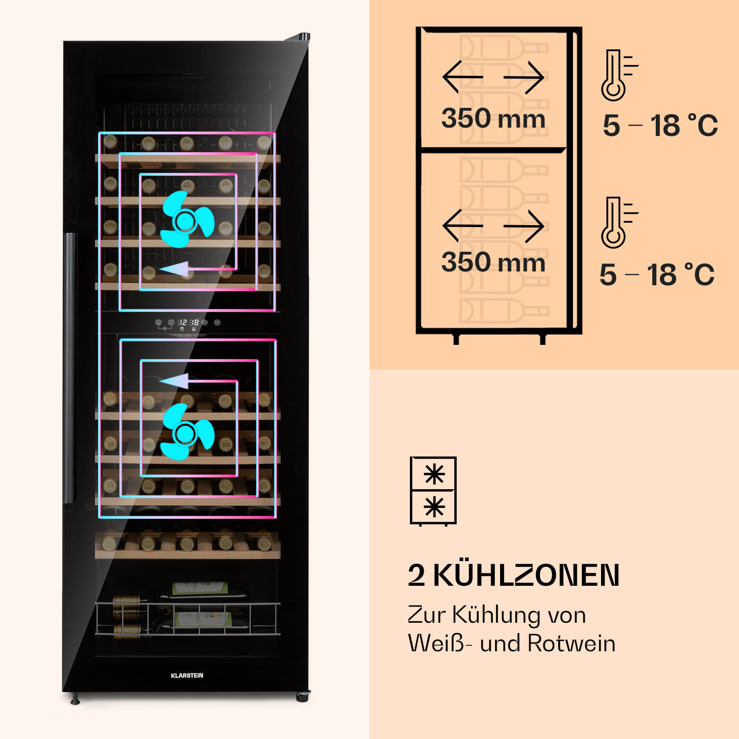 Barossa 54 Vinoteca, 2 zonas, 148 litros, 54 botellas, pantalla táctil, negro 2 zonas de refrigeración | 54 botellas
