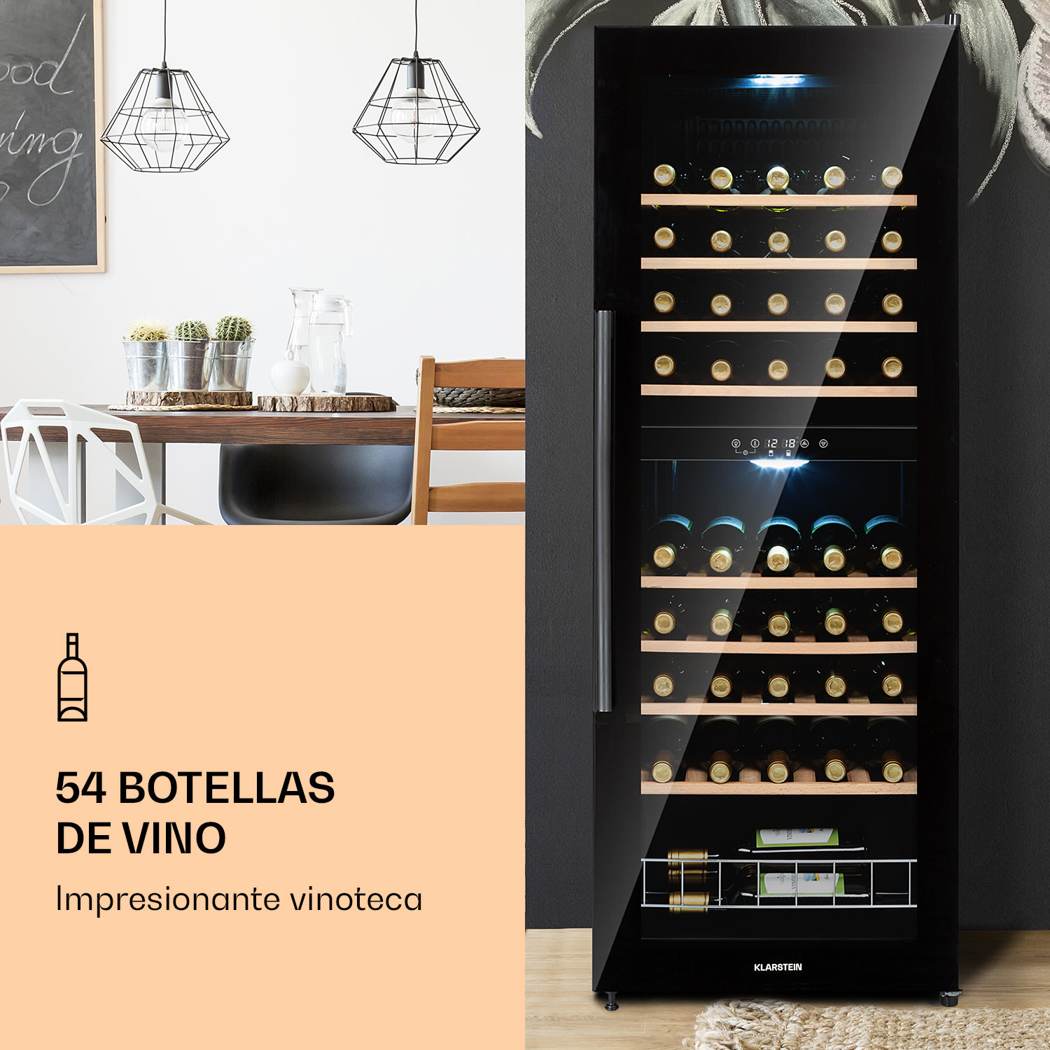 Barossa 54 Vinoteca, 2 zonas, 148 litros, 54 botellas, pantalla táctil, negro 