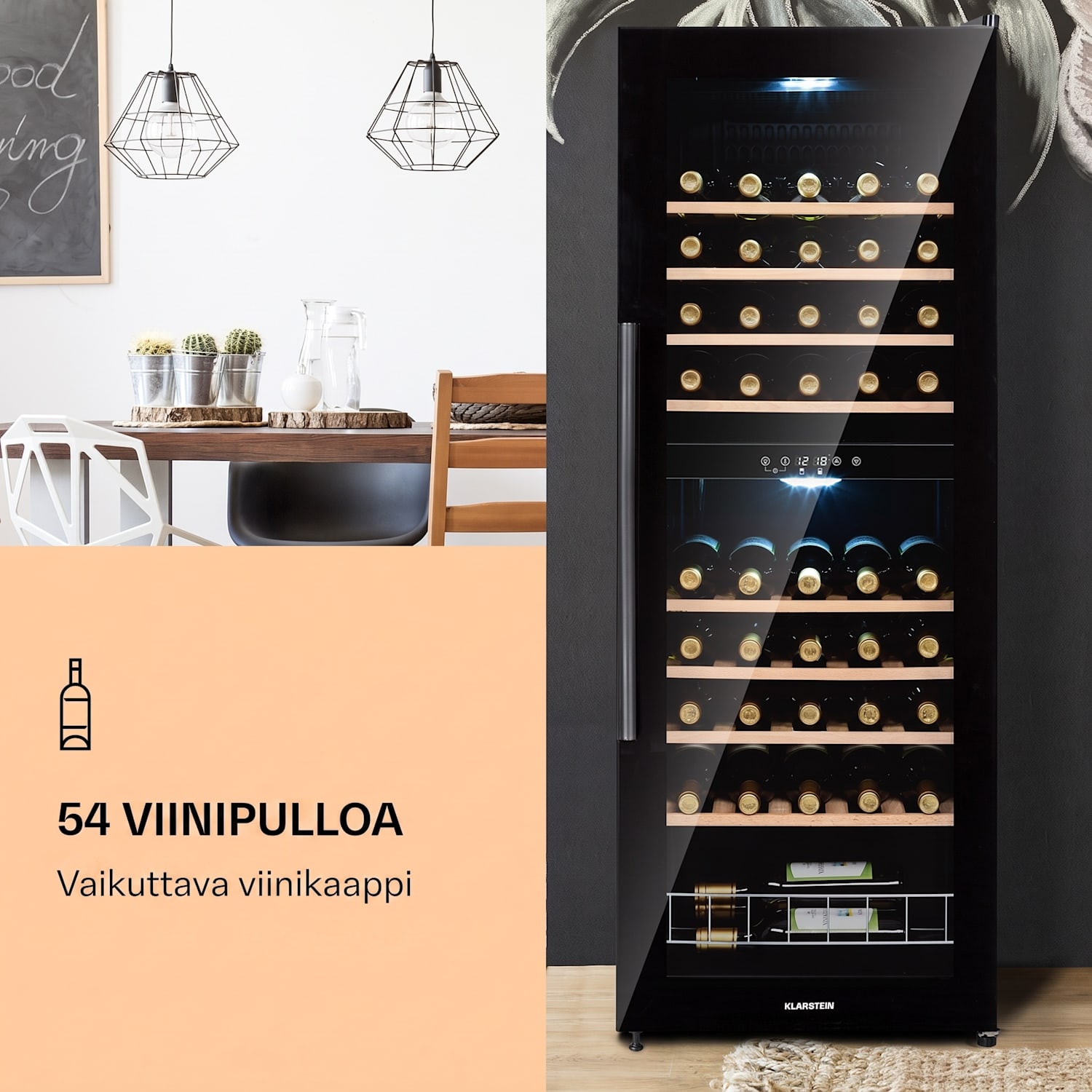 Vinamour 54 Duo viinijääkaappi 2 vyöhykettä 148 litraa 54 pulloa kosketusnäyttö musta 