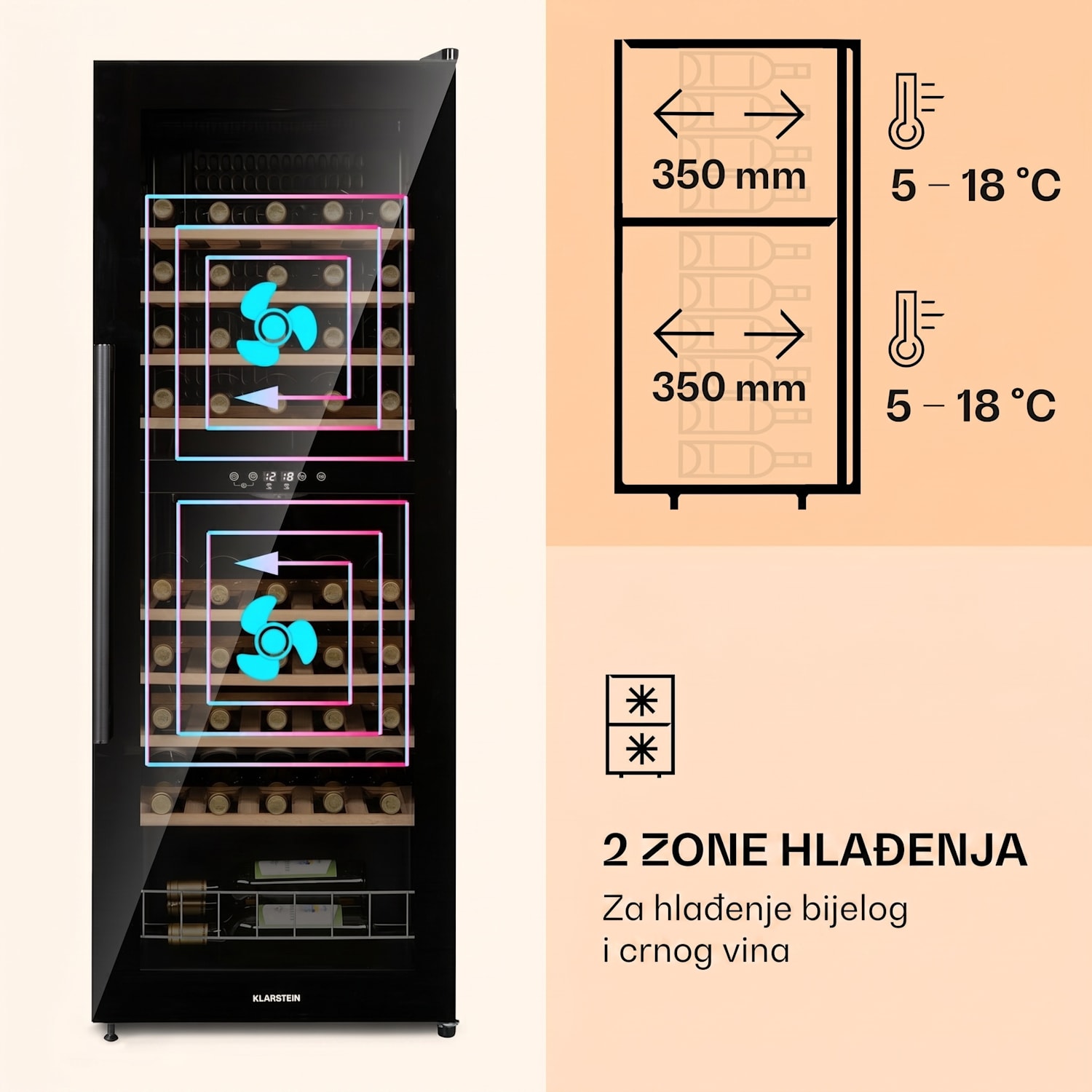 Barossa 54 Duo, Hladnjak za vino, 2 zone, 148 litara, 54 boce, zaslon osjetljiv na dodir 