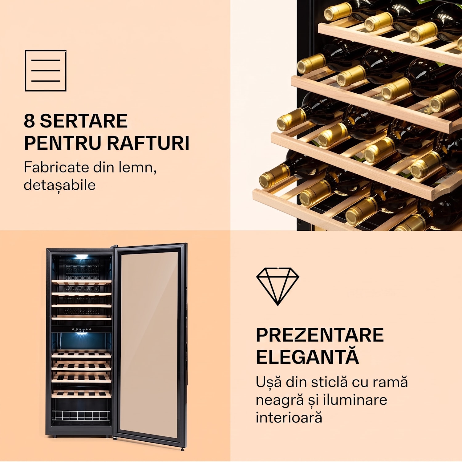 Barossa 54 Duo, Frigider pentru vin, 2 zone, 148 litri, 54 sticle cu ecran tactil 
