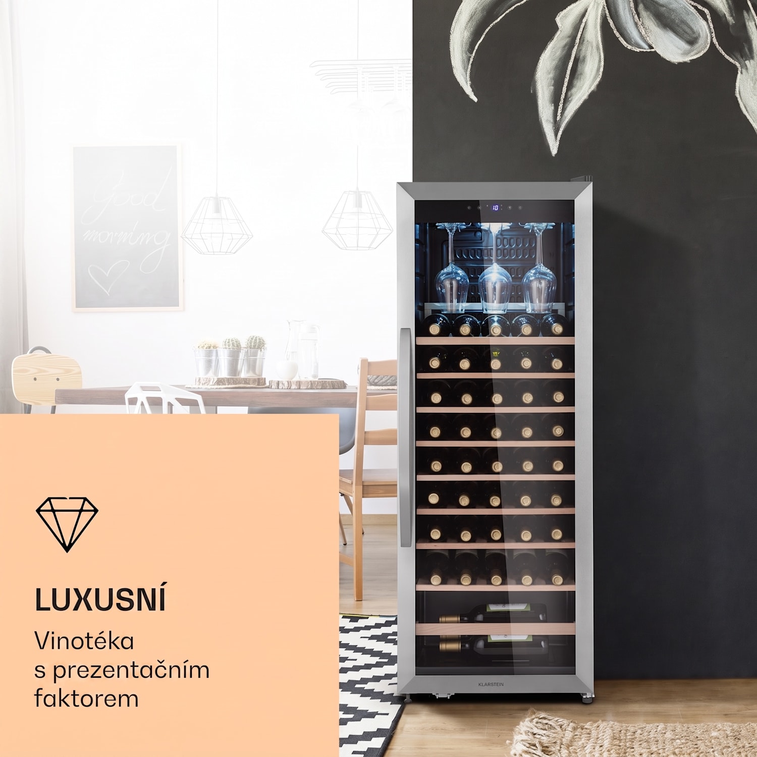 Vinamour 46 Uno, vinotéka, 155 l/46 lahví, 1 zóna, 4-18 °C, nerezová ocel 46 lahví | 1 chladící zóna | Nerezová ocel
