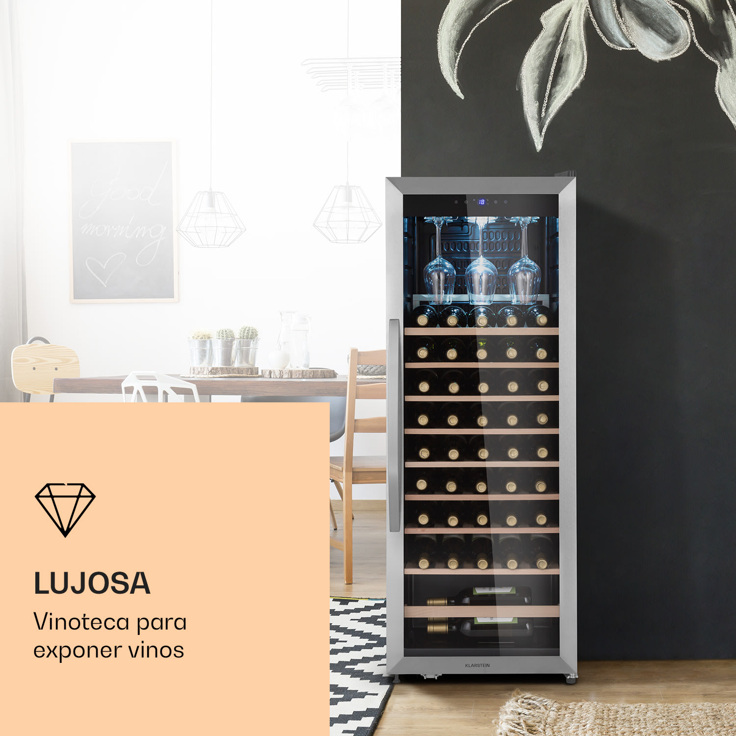 Vinamour 46 Uno nevera para vinos, 1 zona, 155 L/46 botellas, 4-18 °C, acero inoxidable 46 botellas | 1 zona de refrigeración | Acero Inoxidable