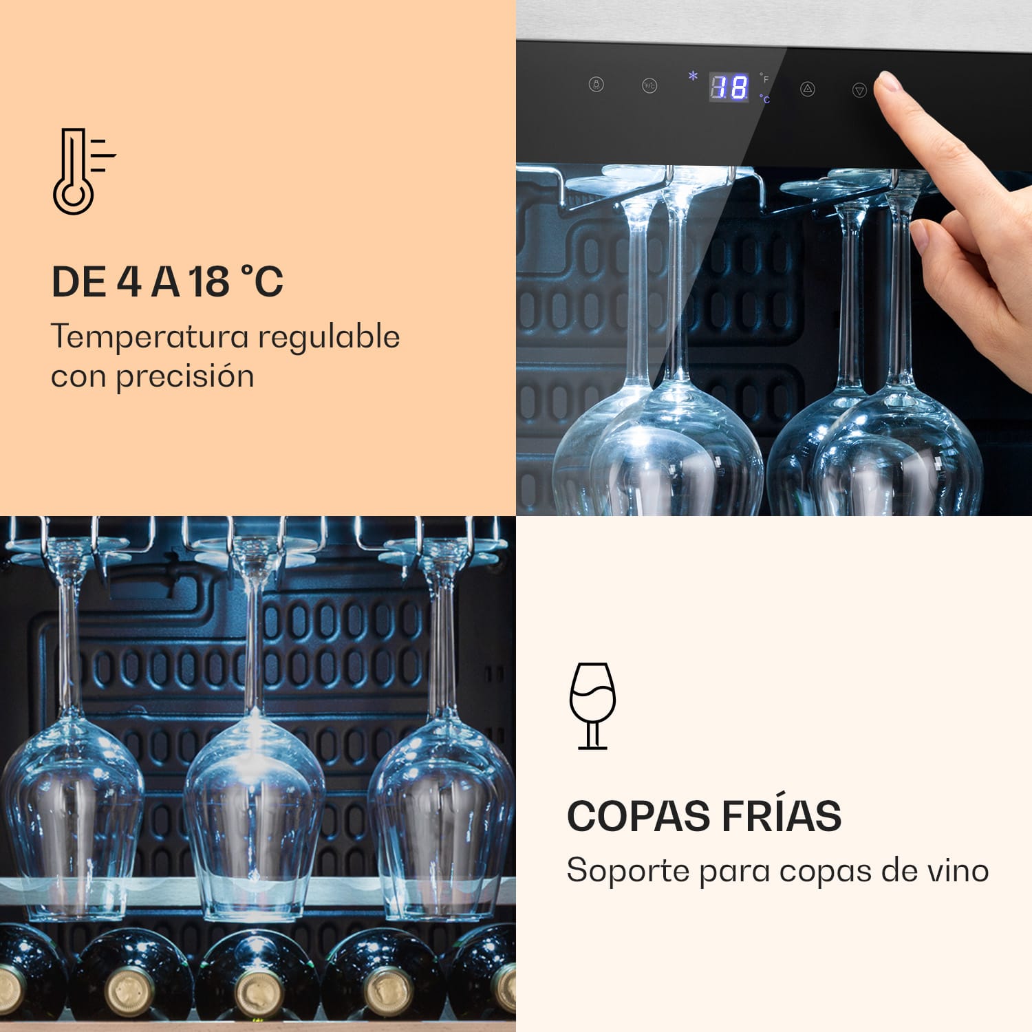 Vinamour 46 Uno nevera para vinos, 1 zona, 155 L/46 botellas, 4-18 °C, acero inoxidable 46 botellas | 1 zona de refrigeración | Acero Inoxidable