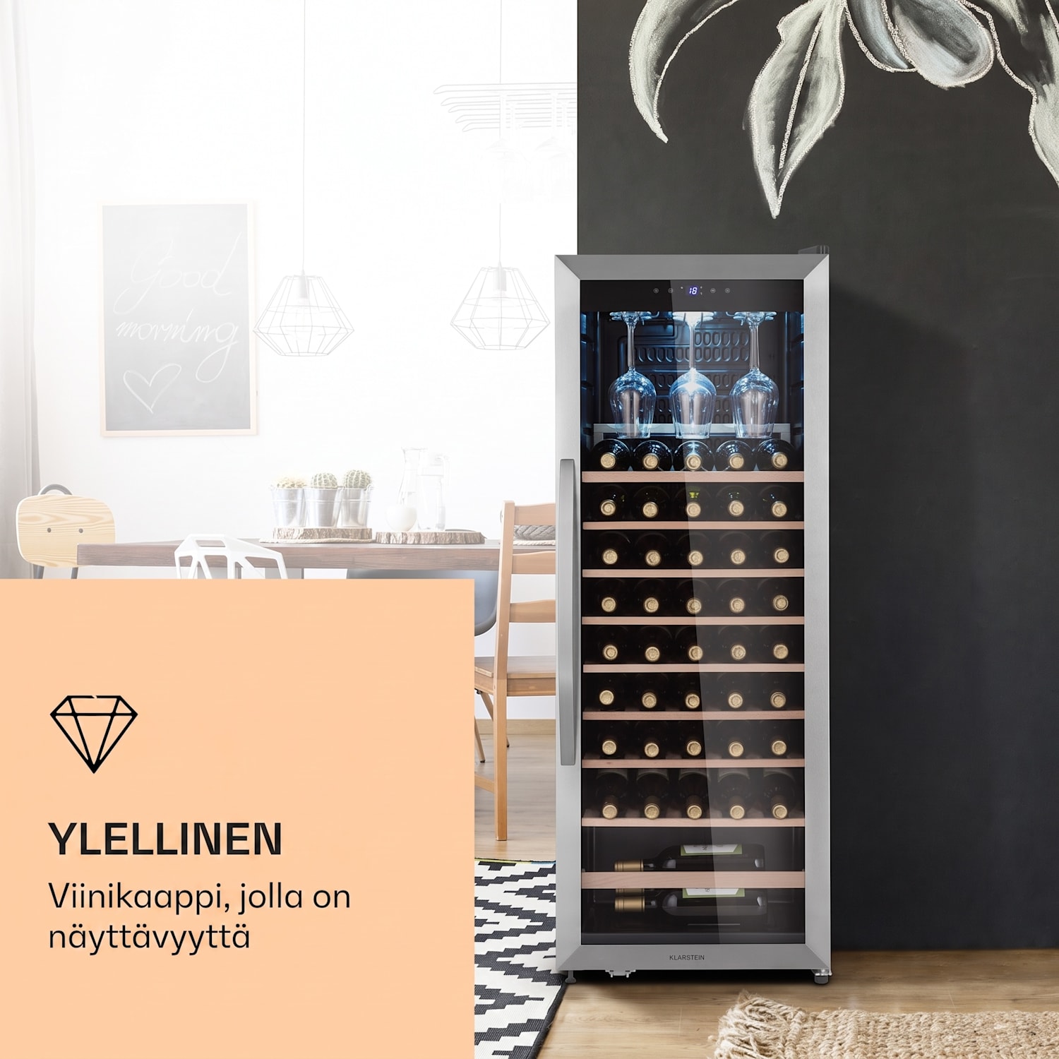Vinamour 46 Uno -viinijääkaappi 1 alue 155 litraa/46 pullolle 4–18 °C ruostumaton teräs 46 pulloa | 1 jäähdytysalue | Ruostumaton Teräs