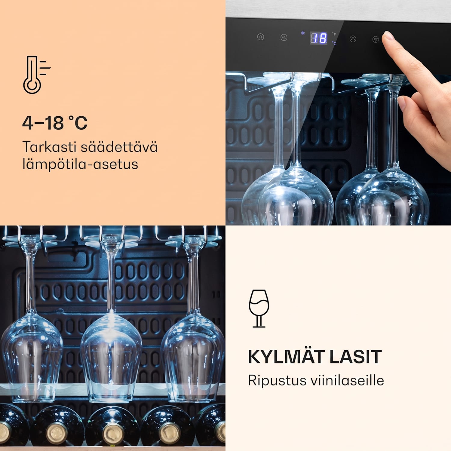 Vinamour 46 Uno -viinijääkaappi 1 alue 155 litraa/46 pullolle 4–18 °C ruostumaton teräs 46 pulloa | 1 jäähdytysalue | Ruostumaton Teräs