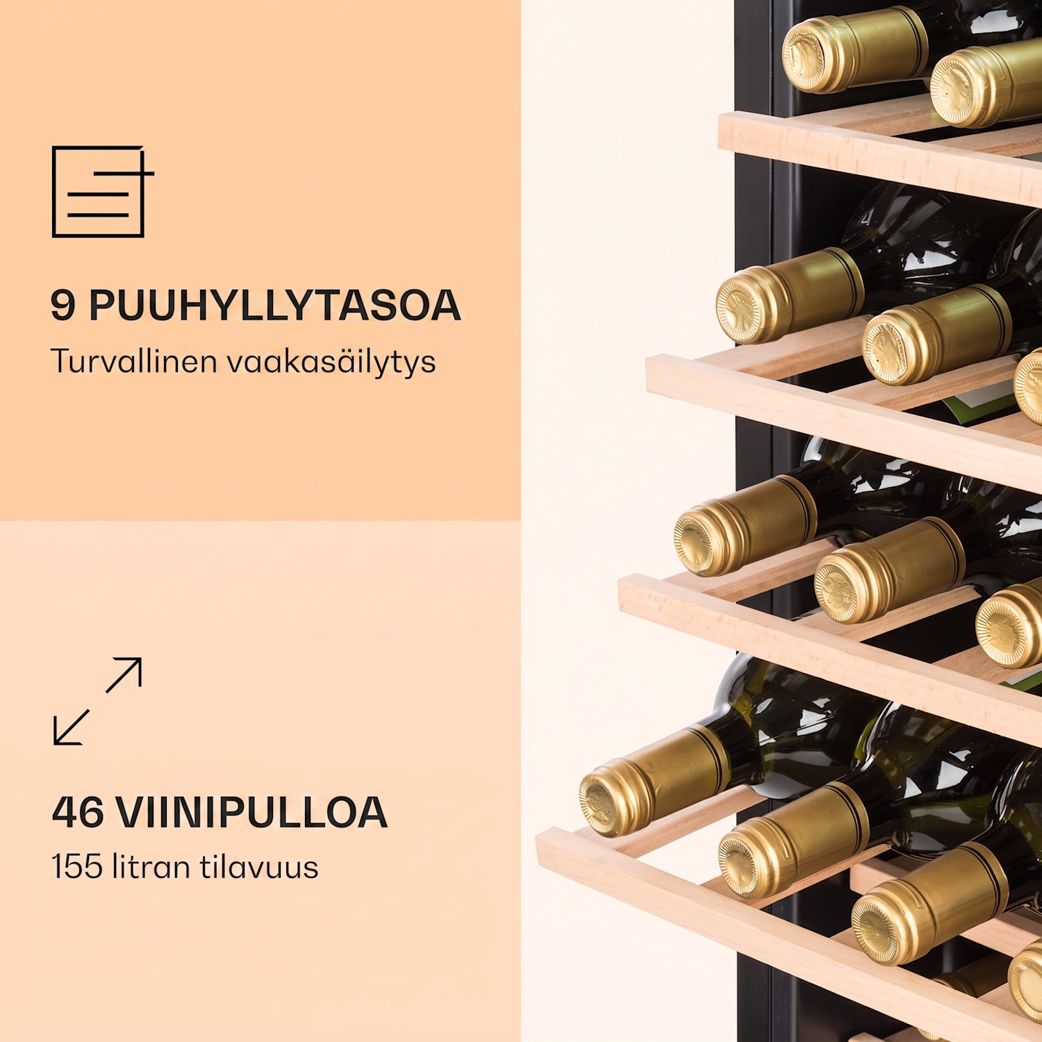 Vinamour 46 Uno -viinijääkaappi 1 alue 155 litraa/46 pullolle 4–18 °C ruostumaton teräs 46 pulloa | 1 jäähdytysalue | Ruostumaton Teräs