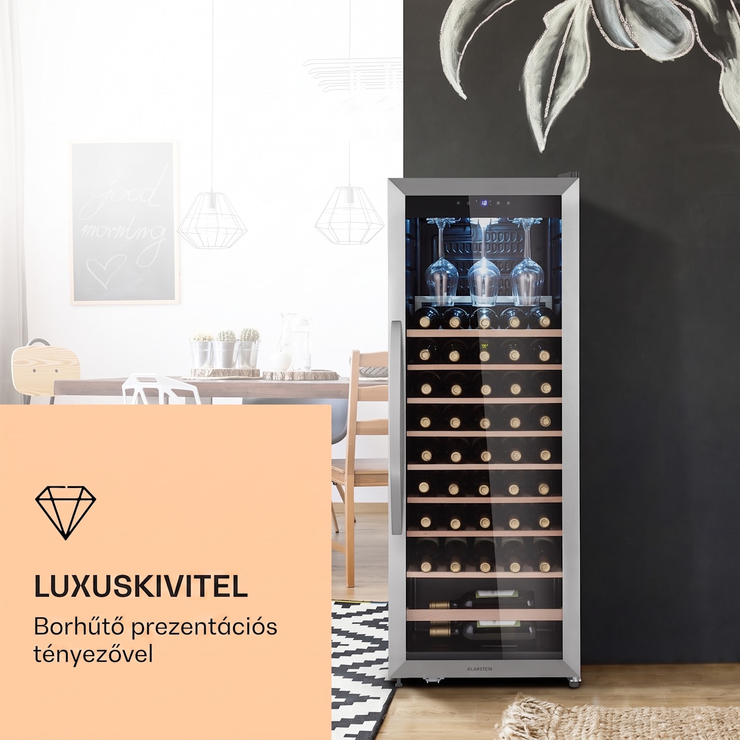 Vinamour 46 Uno, borhűtő, 155 liter, 46 palack, 4-18 °C, 1 zóna,rozsdamentes acél 46 palack | 1 hűtőzóna | Rozsdamentes acél