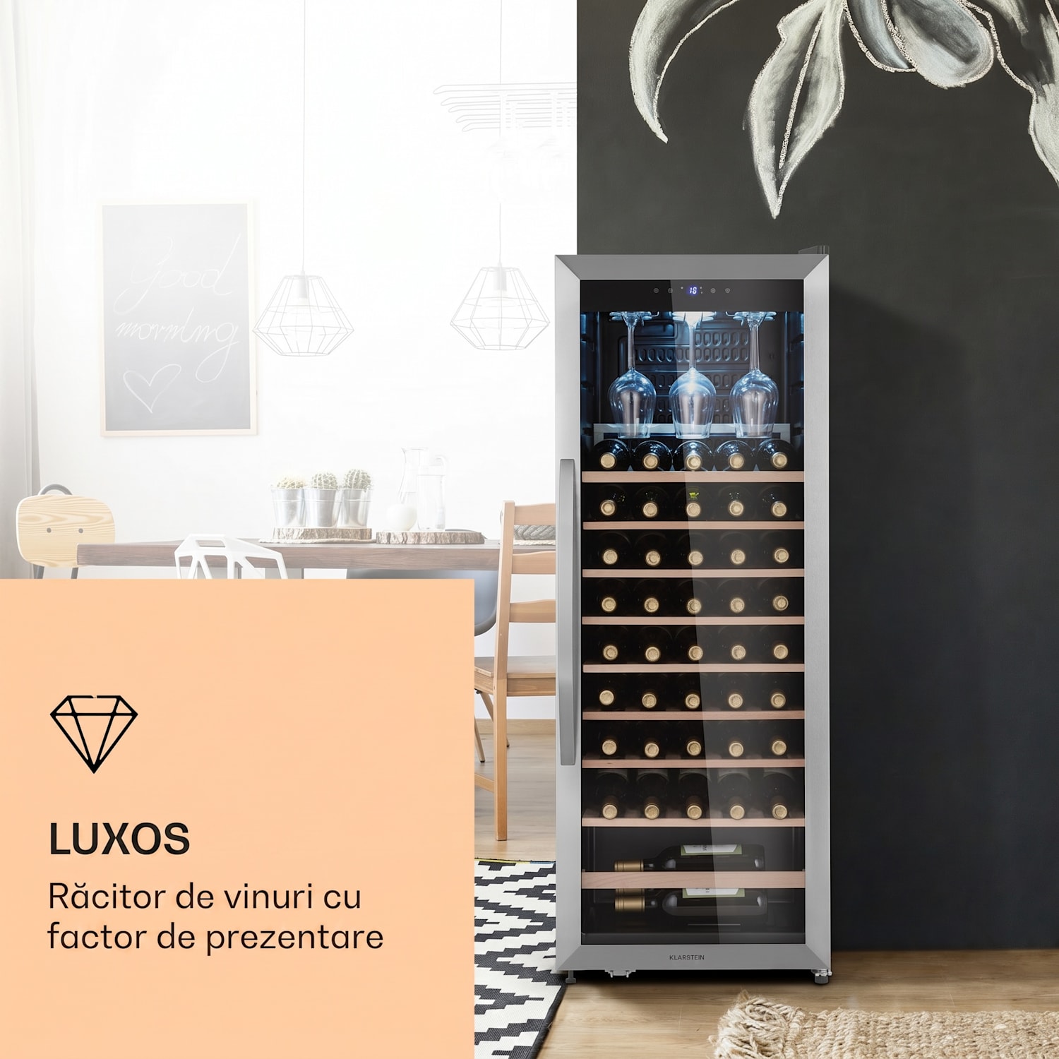 Vticleinamour 46 Uno, frigider pentru vin, 1 zonă, 155 l/46 s, 4-18 °C, oțel inoxidabil 46 de sticle | 1 | Oțel inoxidabil