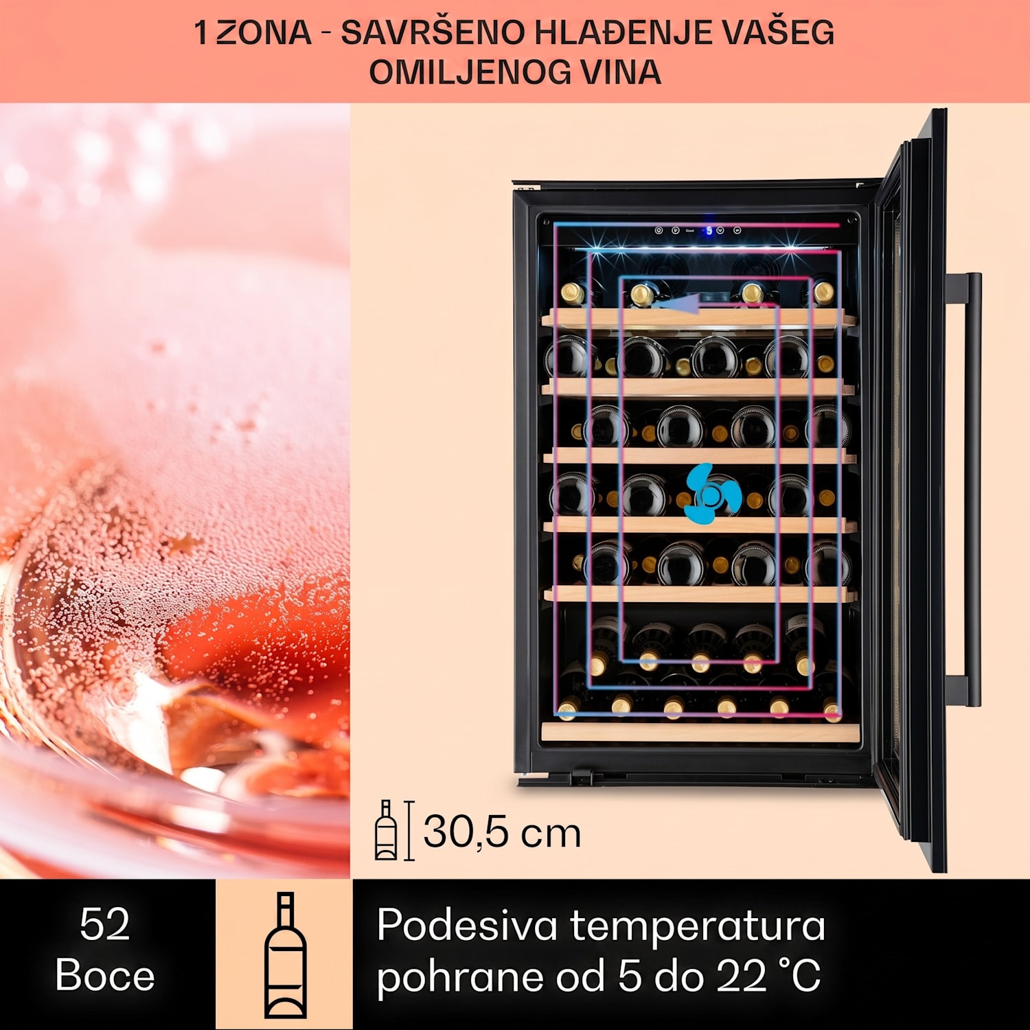 Vinsider 52 Built-In Uno, ugradbeni ormarić za vino, 52 boce, 137 litara, nehrđajući čelik 52 boce | 1 | Crna