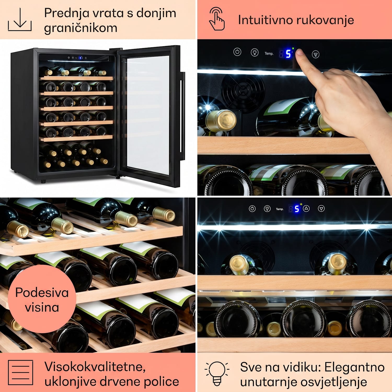 Vinsider 52 Built-In Uno, ugradbeni ormarić za vino, 52 boce, 137 litara, nehrđajući čelik 52 boce | 1 | Crna