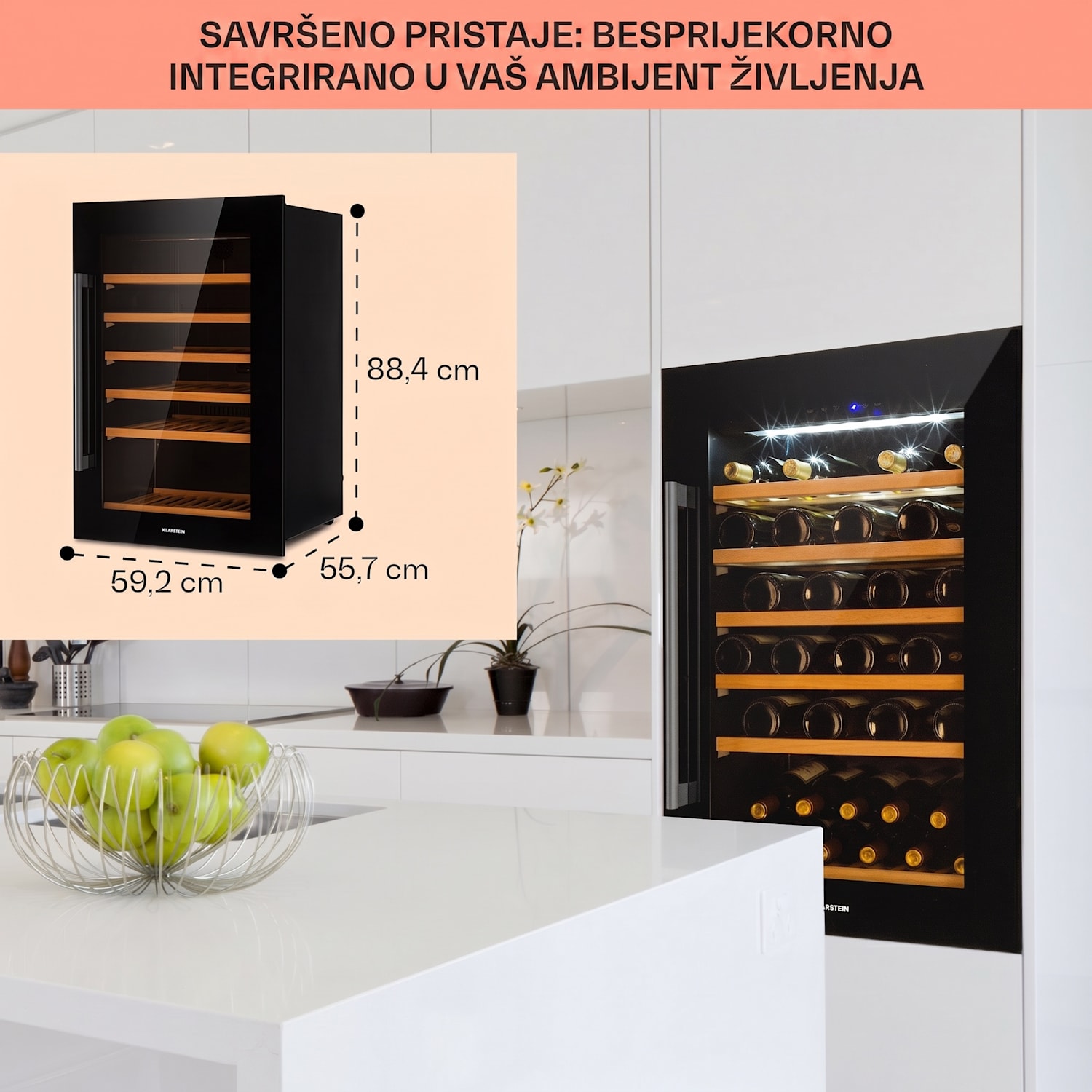 Vinsider 52 Built-In Uno, ugradbeni ormarić za vino, 52 boce, 137 litara, nehrđajući čelik 52 boce | 1 | Crna