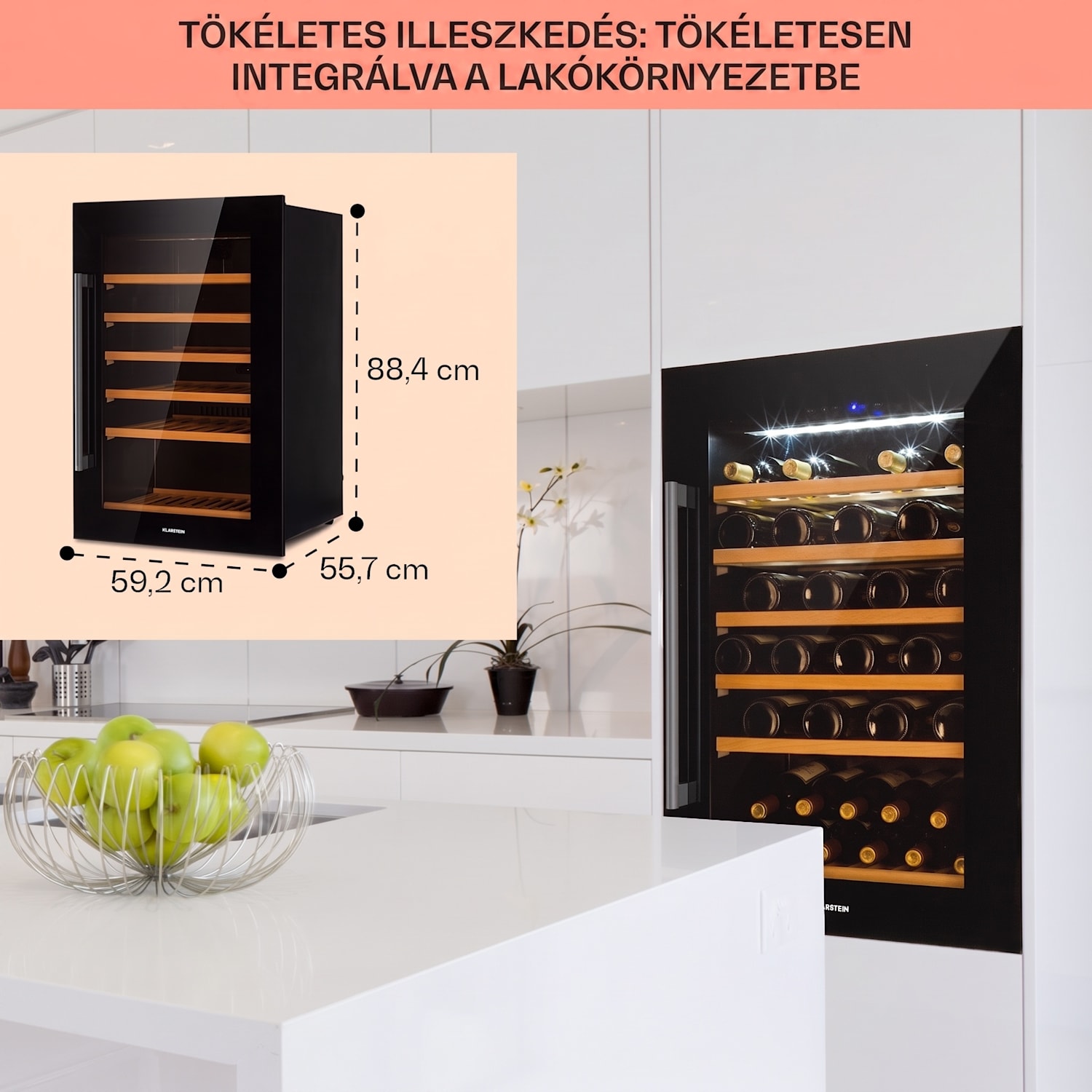 Vinsider 52 Built-In Uno, beépített borhűtő, 137 liter, 52 palack, rozsdamentes acél 52 palack | 1 hűtőzóna | Fekete