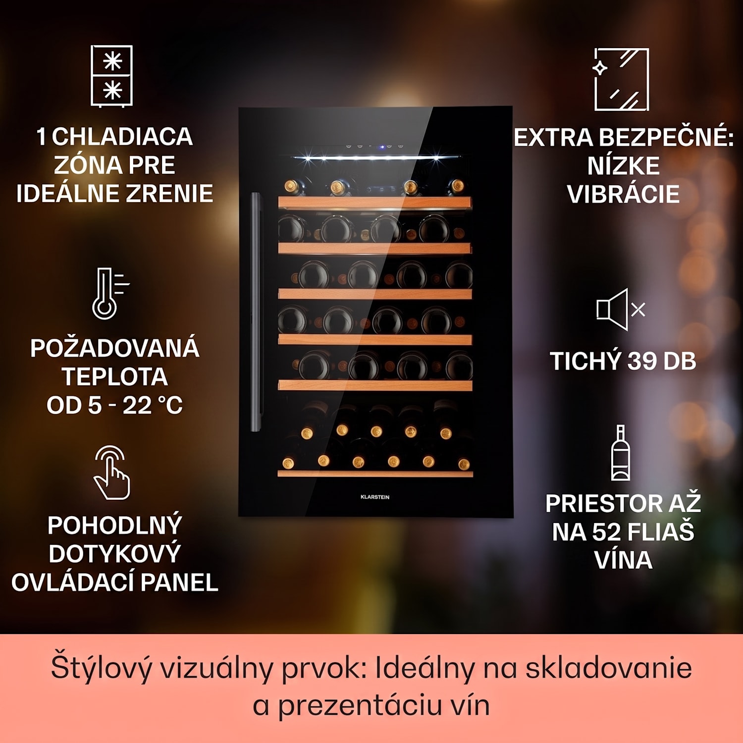Vinsider 52 Built-In Uno, vstavaná vinotéka, 137 l, 52 fliaš, nehrdzavejúca oceľ 52 fliaš | 1 chladiaca zóna | Čierna