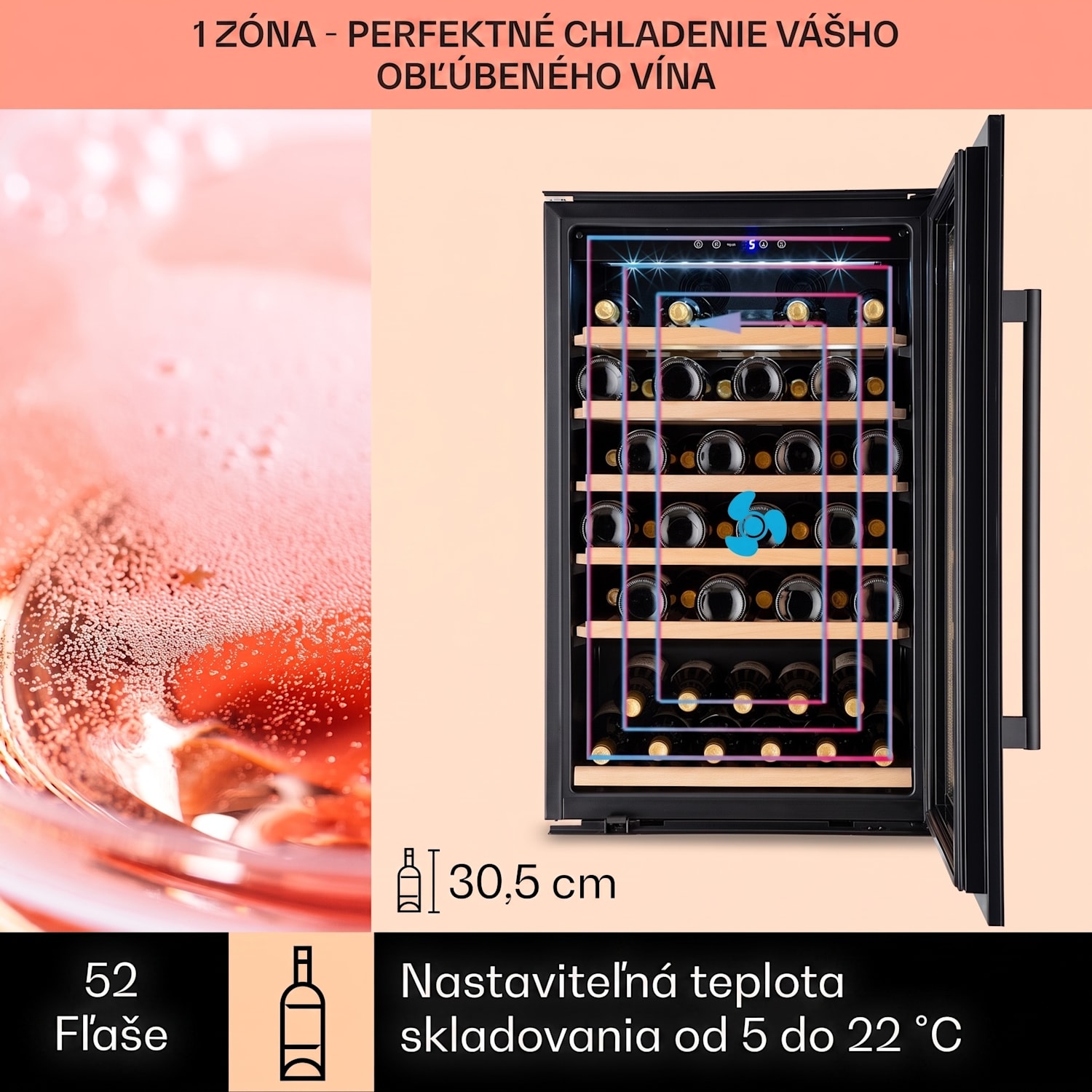 Vinsider 52 Built-In Uno, vstavaná vinotéka, 137 l, 52 fliaš, nehrdzavejúca oceľ 52 fliaš | 1 chladiaca zóna | Čierna