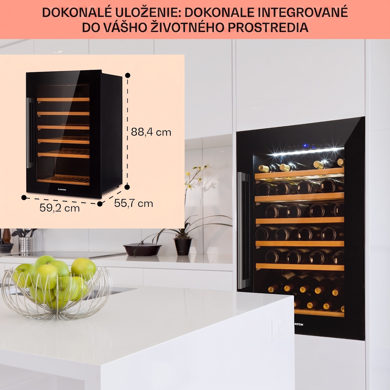 Vinsider 52 Built-In Uno, vstavaná vinotéka, 137 l, 52 fliaš, nehrdzavejúca oceľ 52 fliaš | 1 chladiaca zóna | Čierna