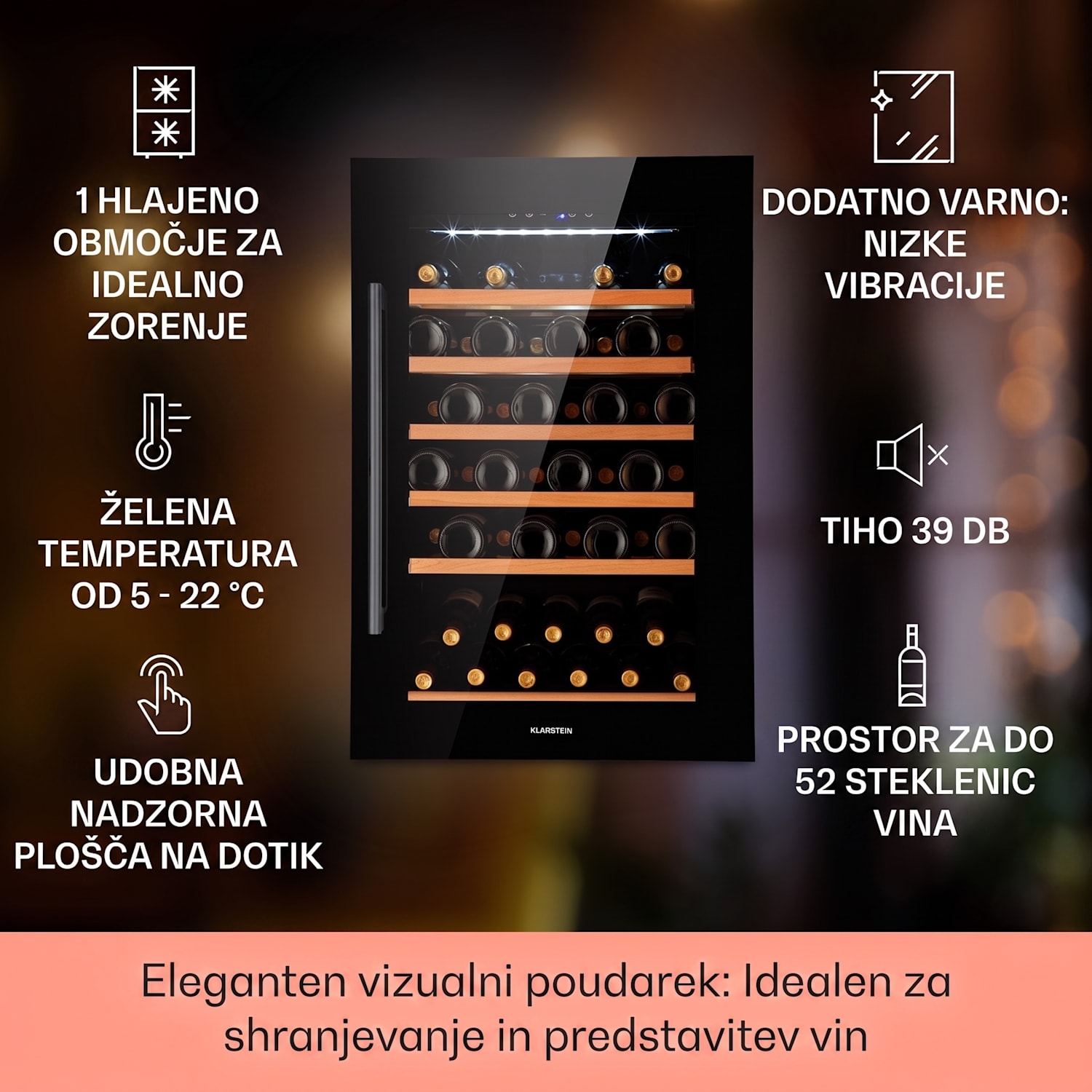 Vinsider 52 Built-In Uno, vgradna vinoteka, 52 steklenic, 137 litrov, nerjaveče jeklo 52 steklenic | 1 | Črna