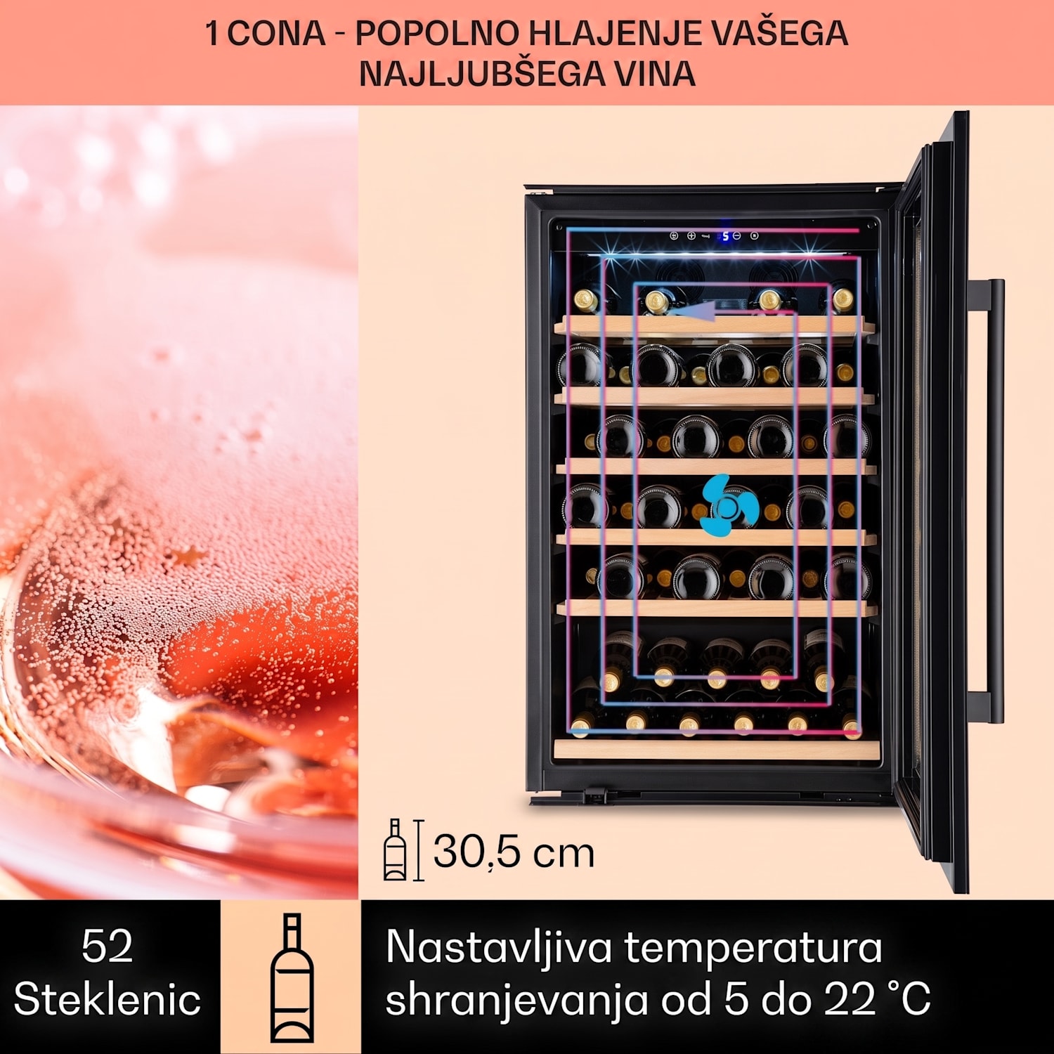 Vinsider 52 Built-In Uno, vgradna vinoteka, 52 steklenic, 137 litrov, nerjaveče jeklo 52 steklenic | 1 | Črna