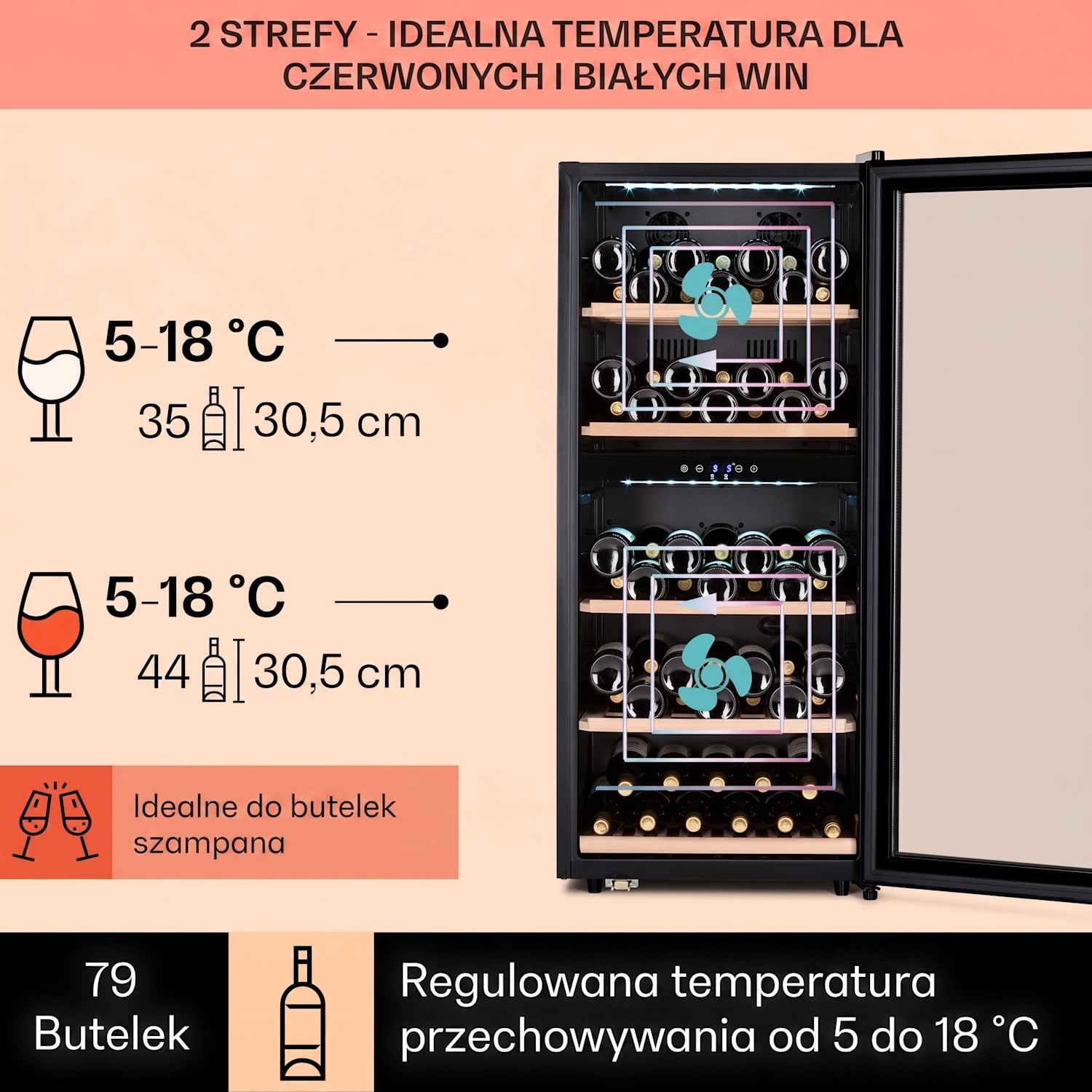 Barossa 91 Duo, chłodziarka do wina, 204 l, 91 butelek, 2 strefy 