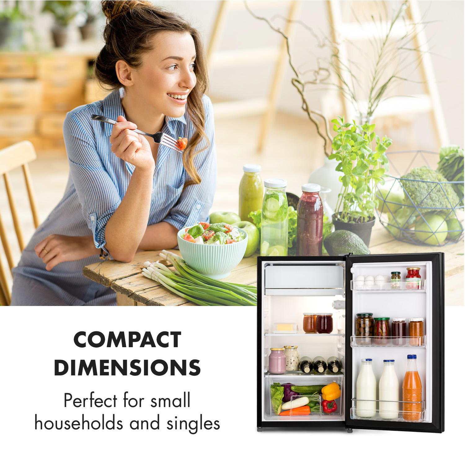 Miro, frigider, partea din față se poate scrie, 91 l, F, compartiment pentru legume, negru 