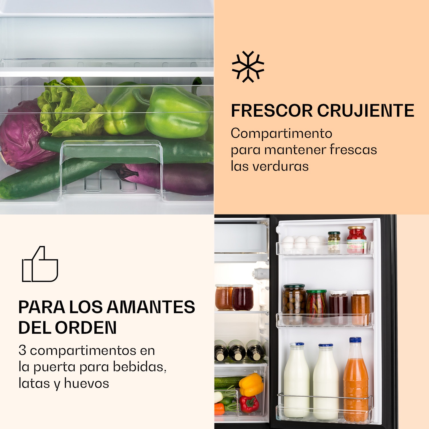 Frigorífico Luminance Frost de 91L con compartimento congelador y 2 estantes de cristal 