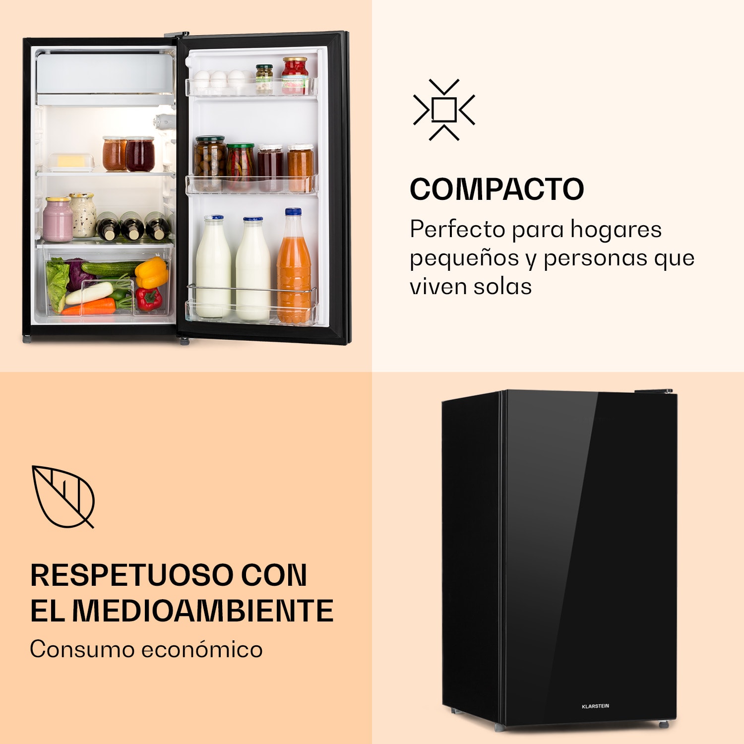 Frigorífico Luminance Frost de 91L con compartimento congelador y 2 estantes de cristal 